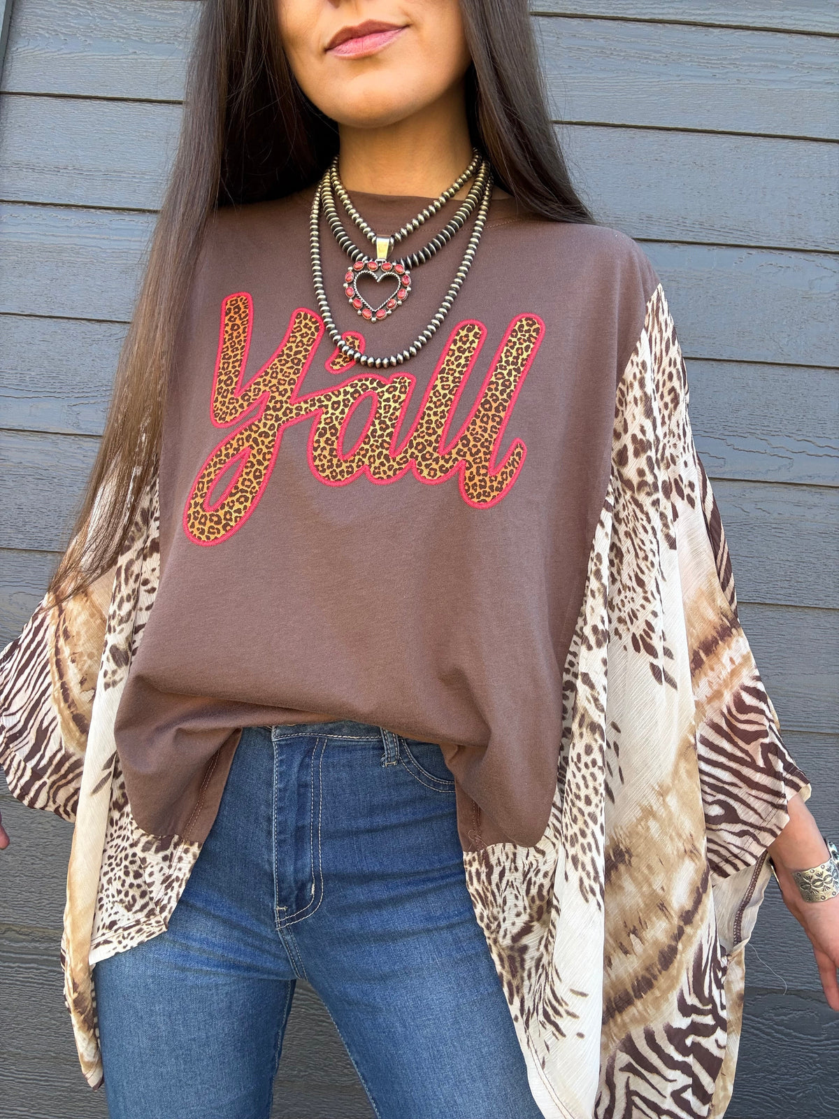 Y’all Cheetah Graphic Kaftan Flowy Shirt