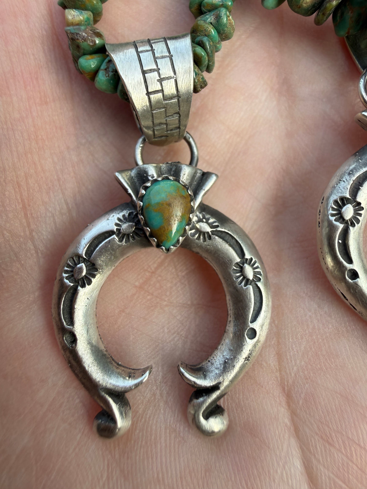 Navajo Turquoise Naja Sterling Silver Pendant with Turquoise Chip Necklace