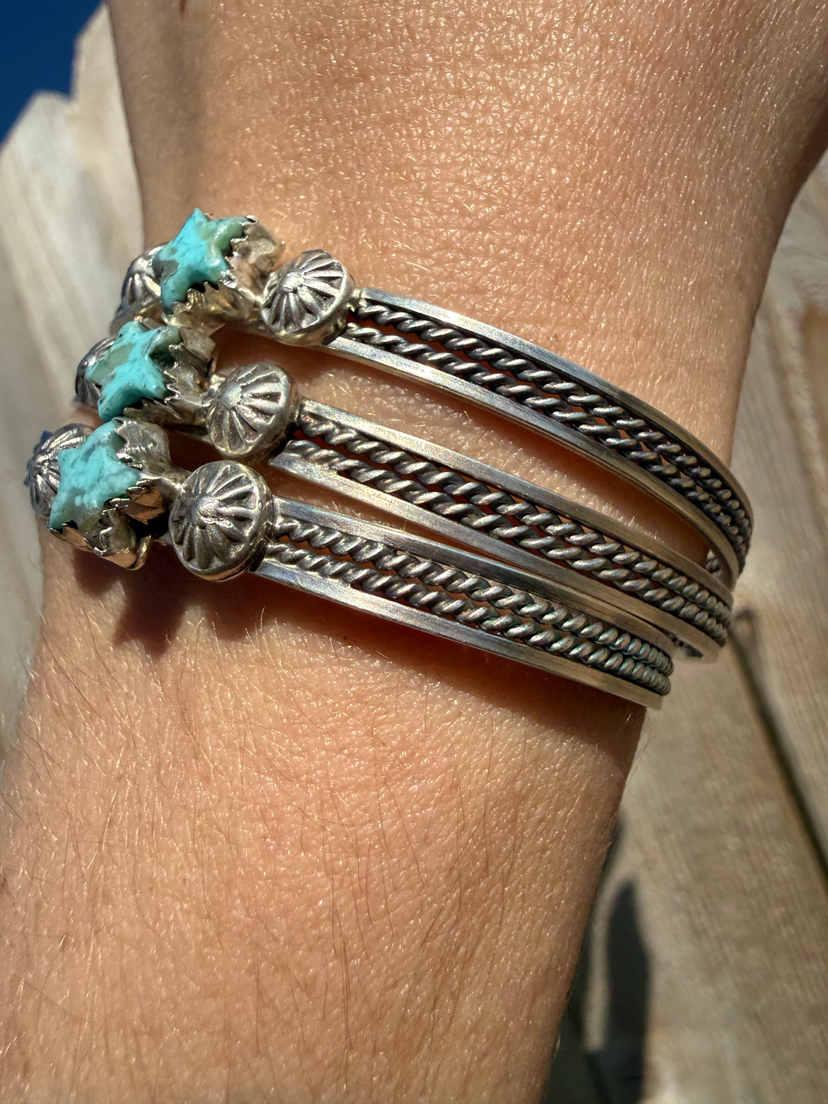 Navajo Turquoise Dainty Star Sterling Silver Cuff Bracelet