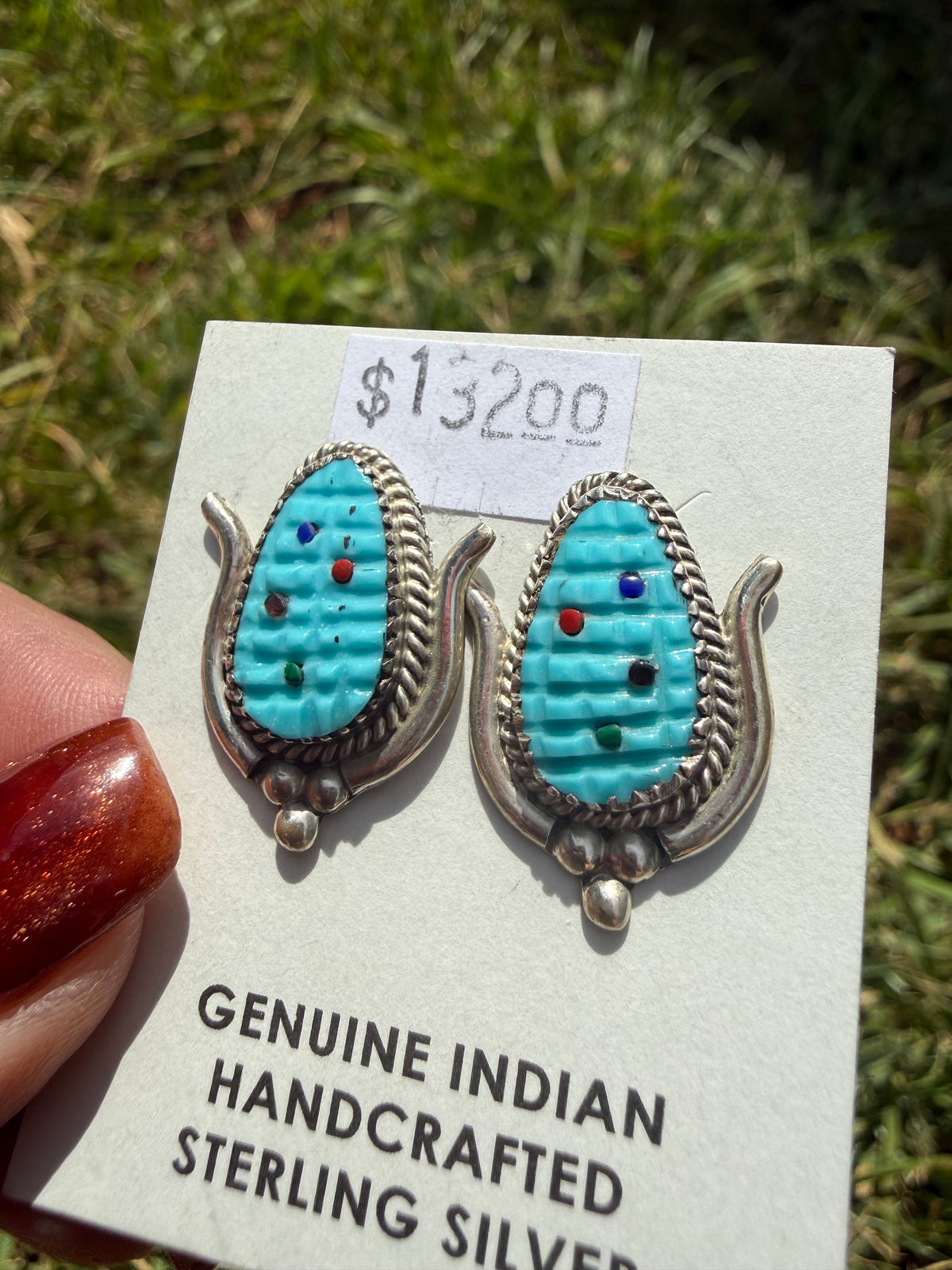 Zuni Turquoise Corn Sterling Silver Earrings