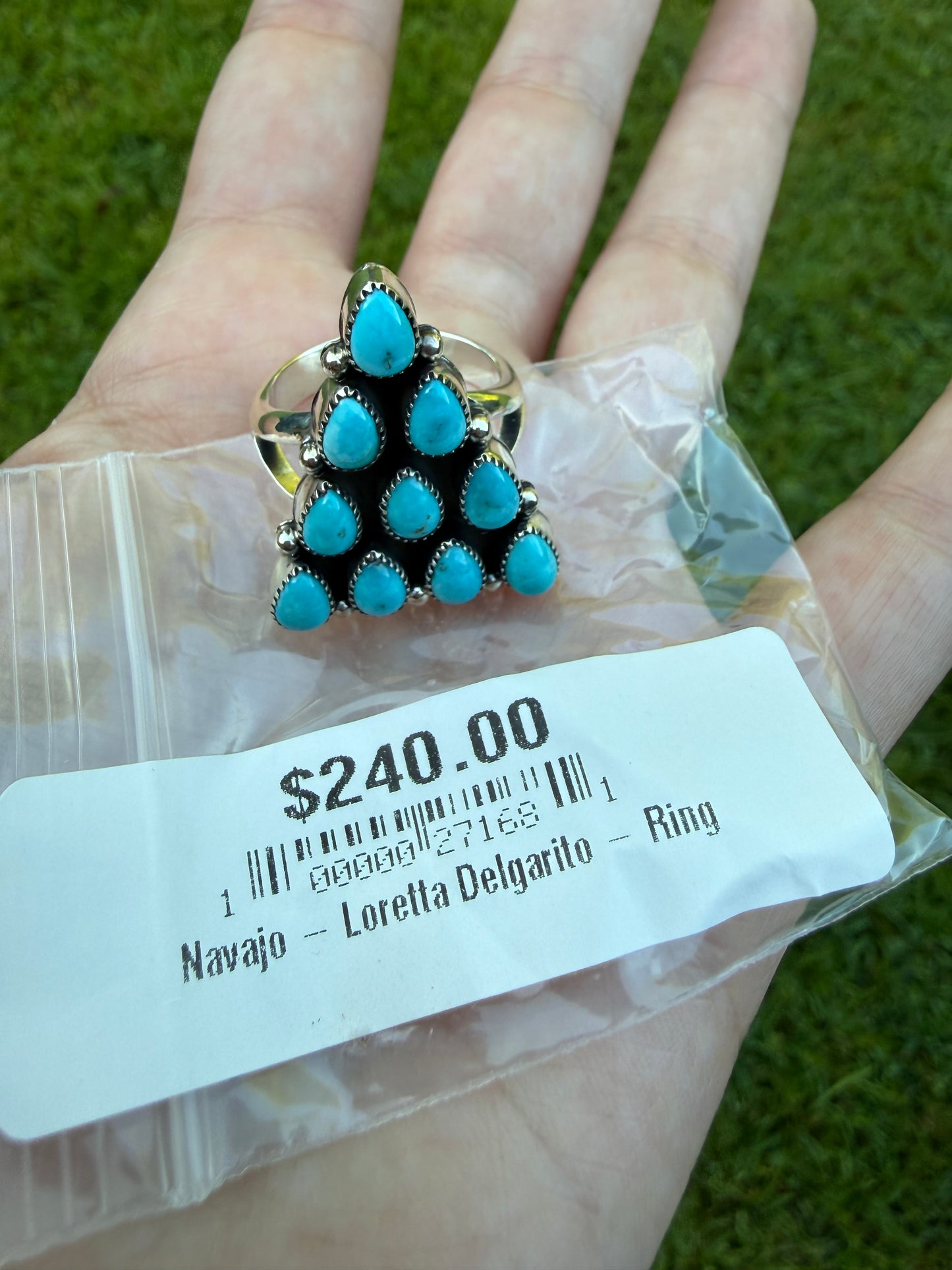 Navajo Turquoise Triangle Cluster Sterling Silver Ring