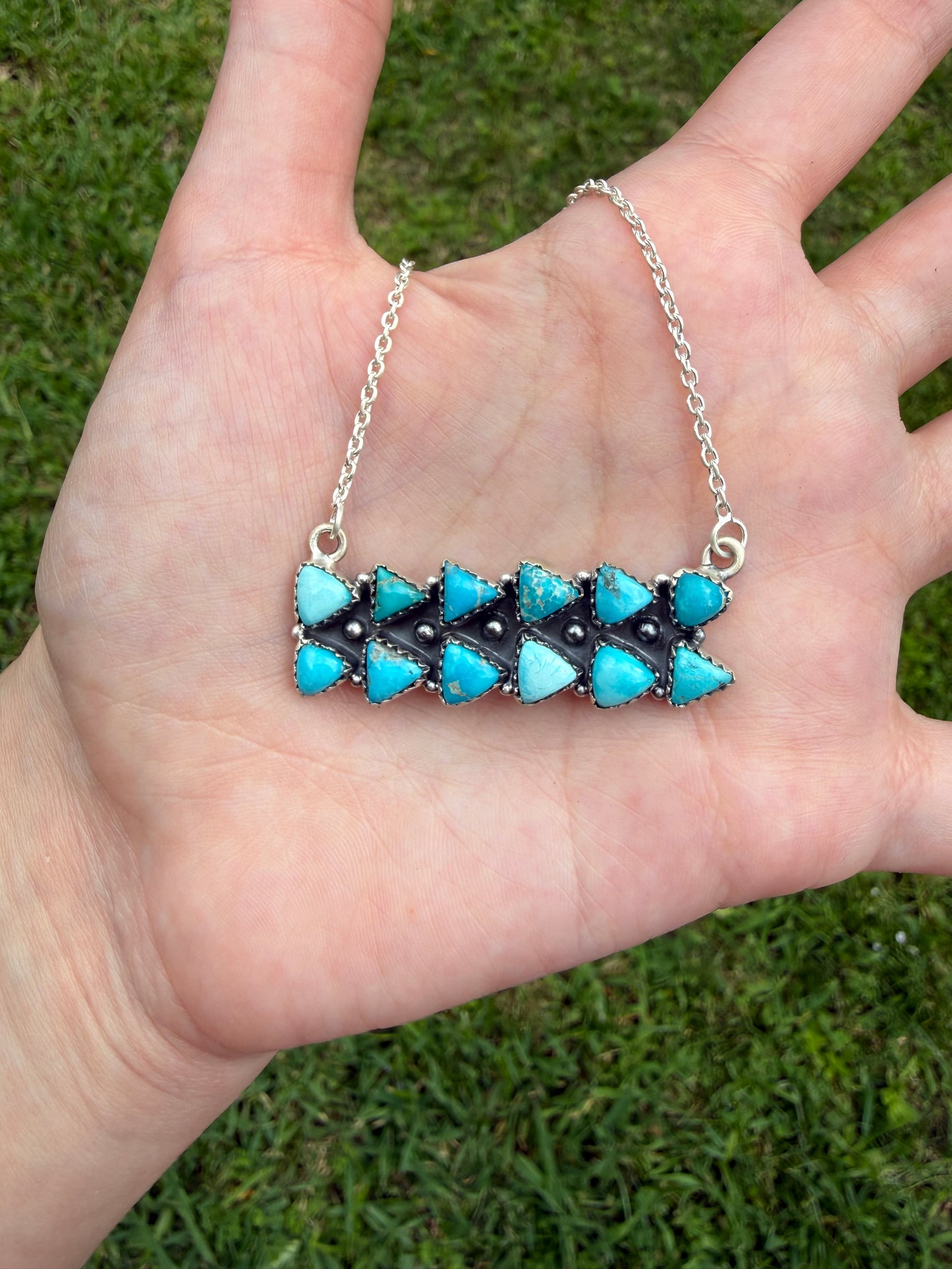 Whitewater Turquoise Double Stack Triangle Bar Sterling Silver Necklace