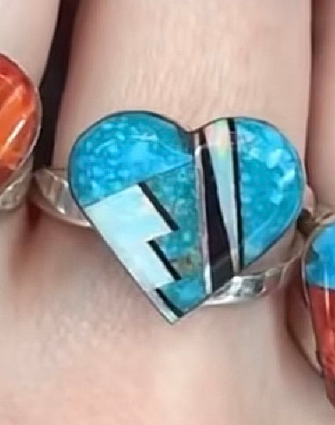 Navajo Heart Inlay Adjustable Ring
