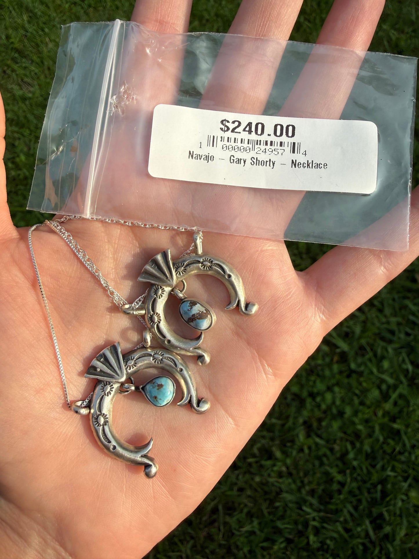 Navajo Golden Hills Turquoise Naja Sterling Silver Necklace