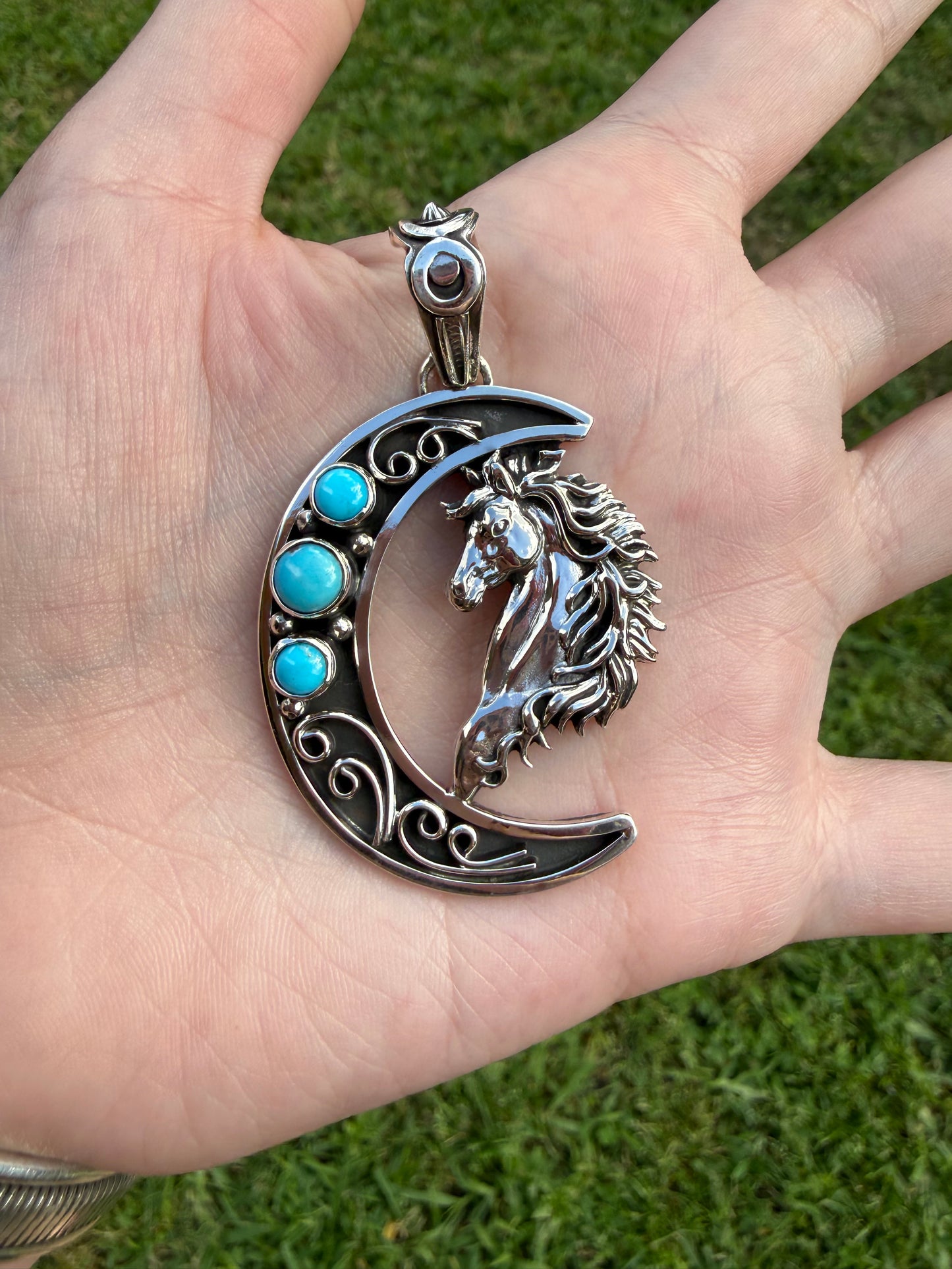 Navajo Horse and Moon Turquoise Pendant