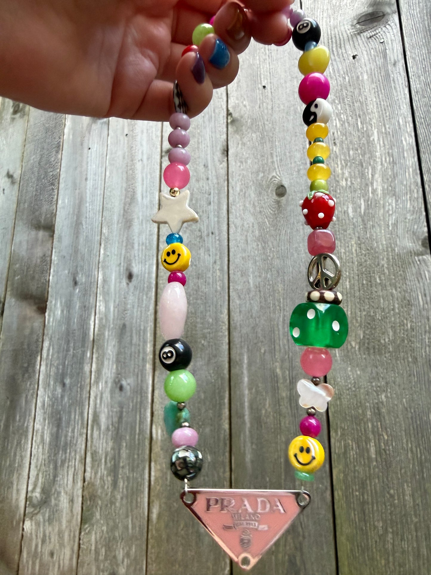 Funky Fun Prada Plate Beaded Necklace
