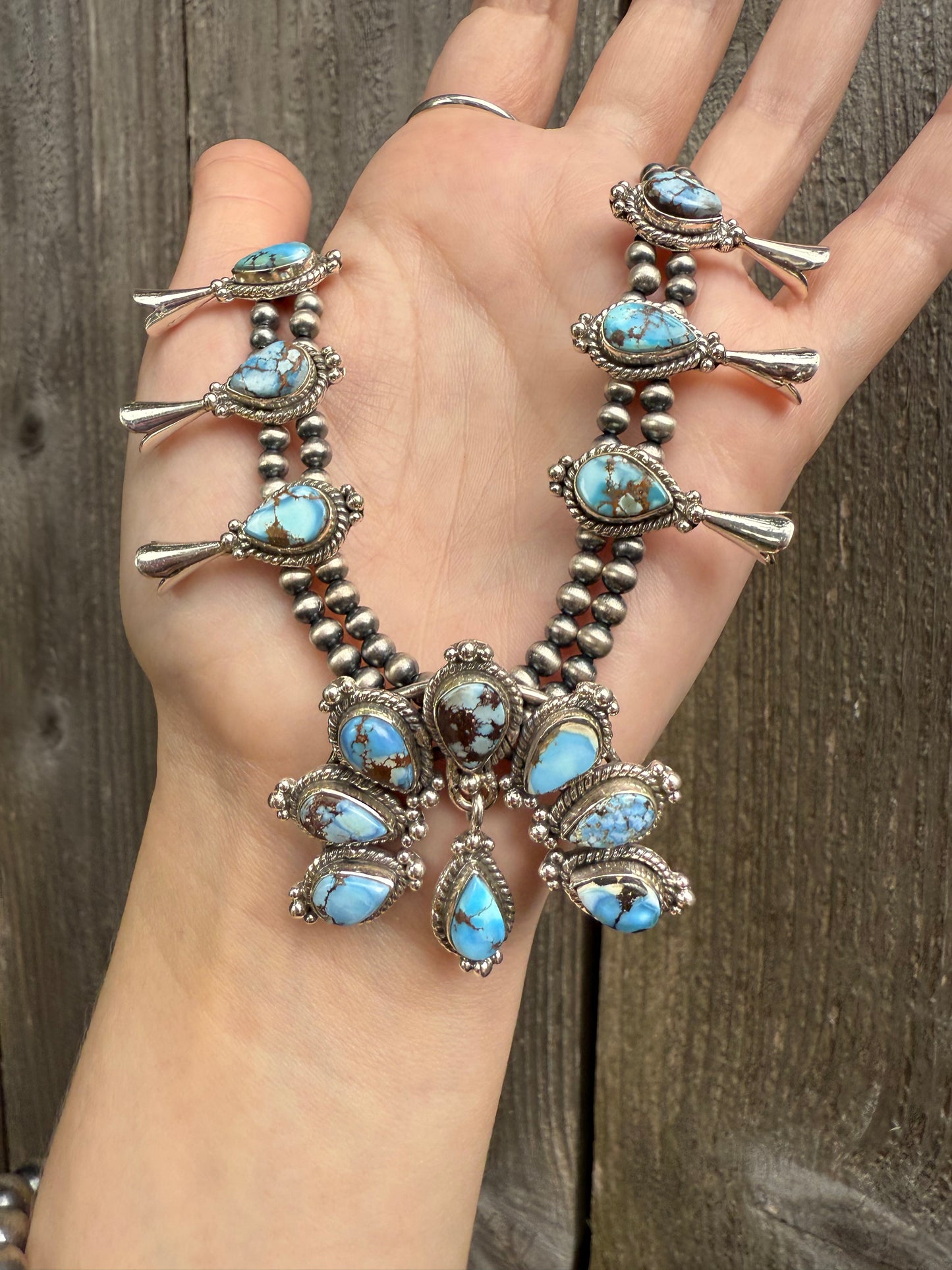 Squash Blossom Premium Turquoise Sterling Silver Desert Pearl Necklace