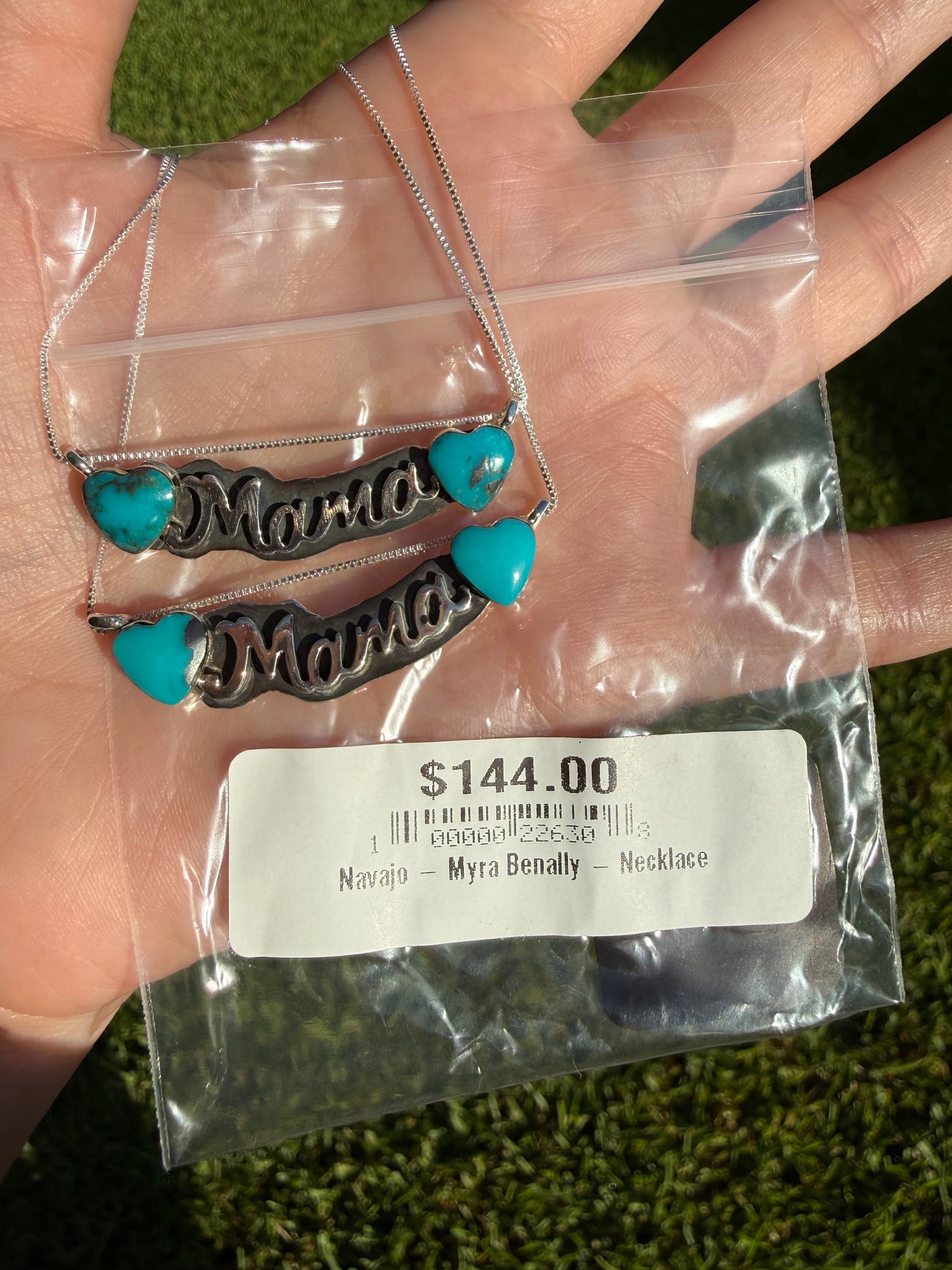 Navajo Turquoise Heart Mama Sterling Silver Plate Necklace