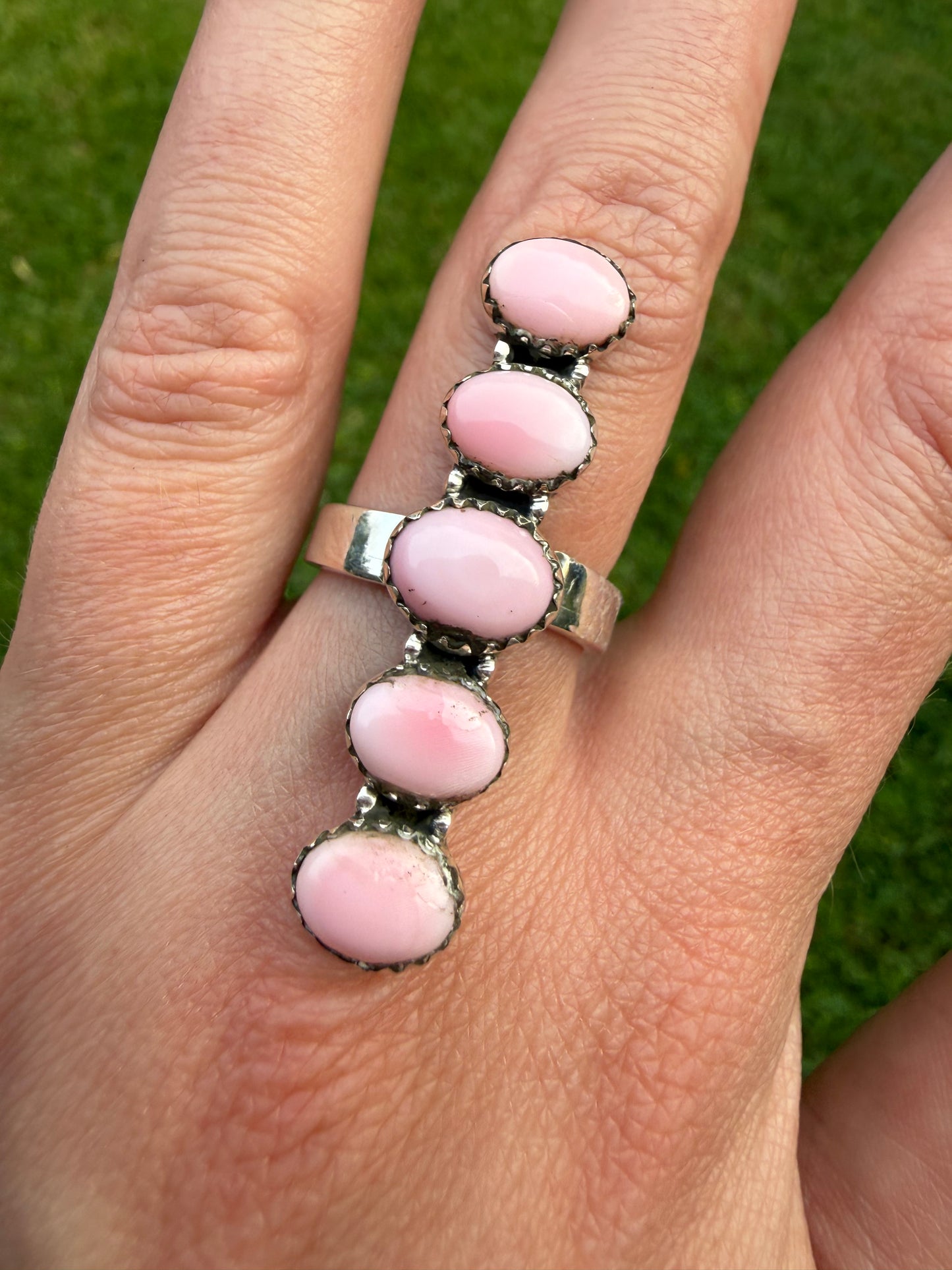 Pink Conch 5 Stone Sterling Silver Crawler Sterling Silver Ring
