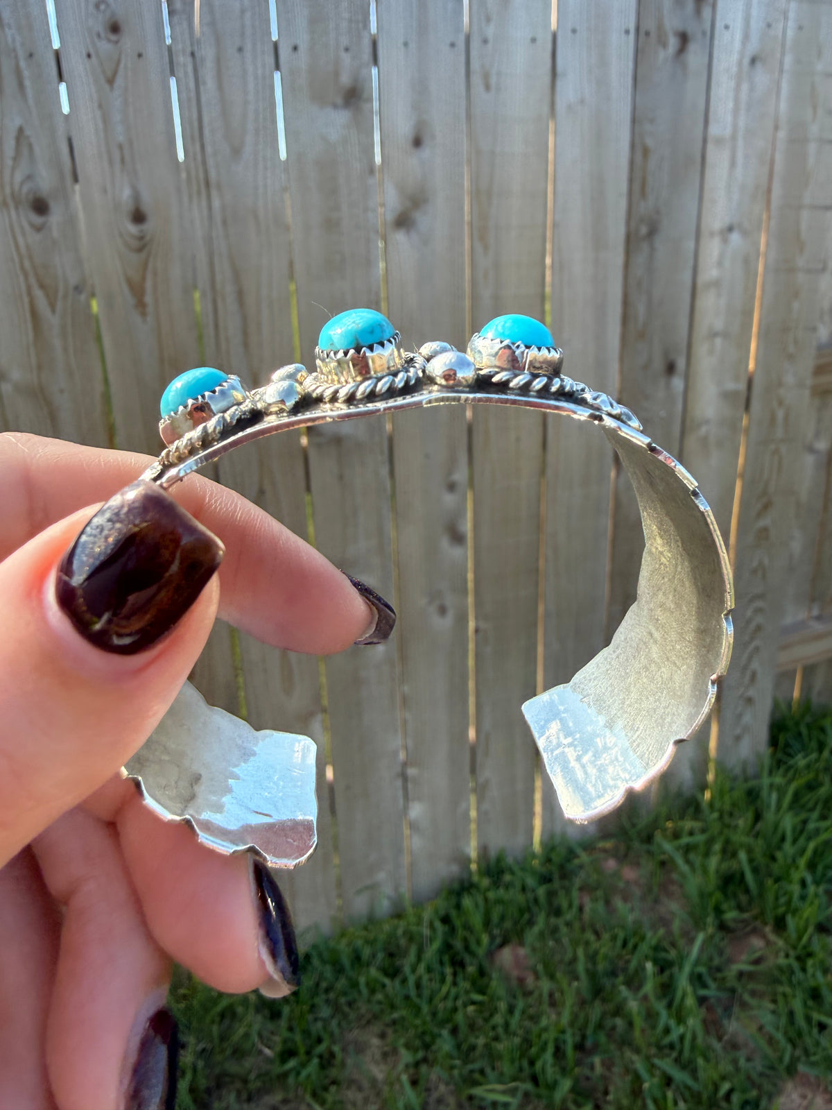 Navajo 3 Stone Thick Sterling Silver Detailed Accent Stamped Sterling Silver Cuff by Jason Bahe