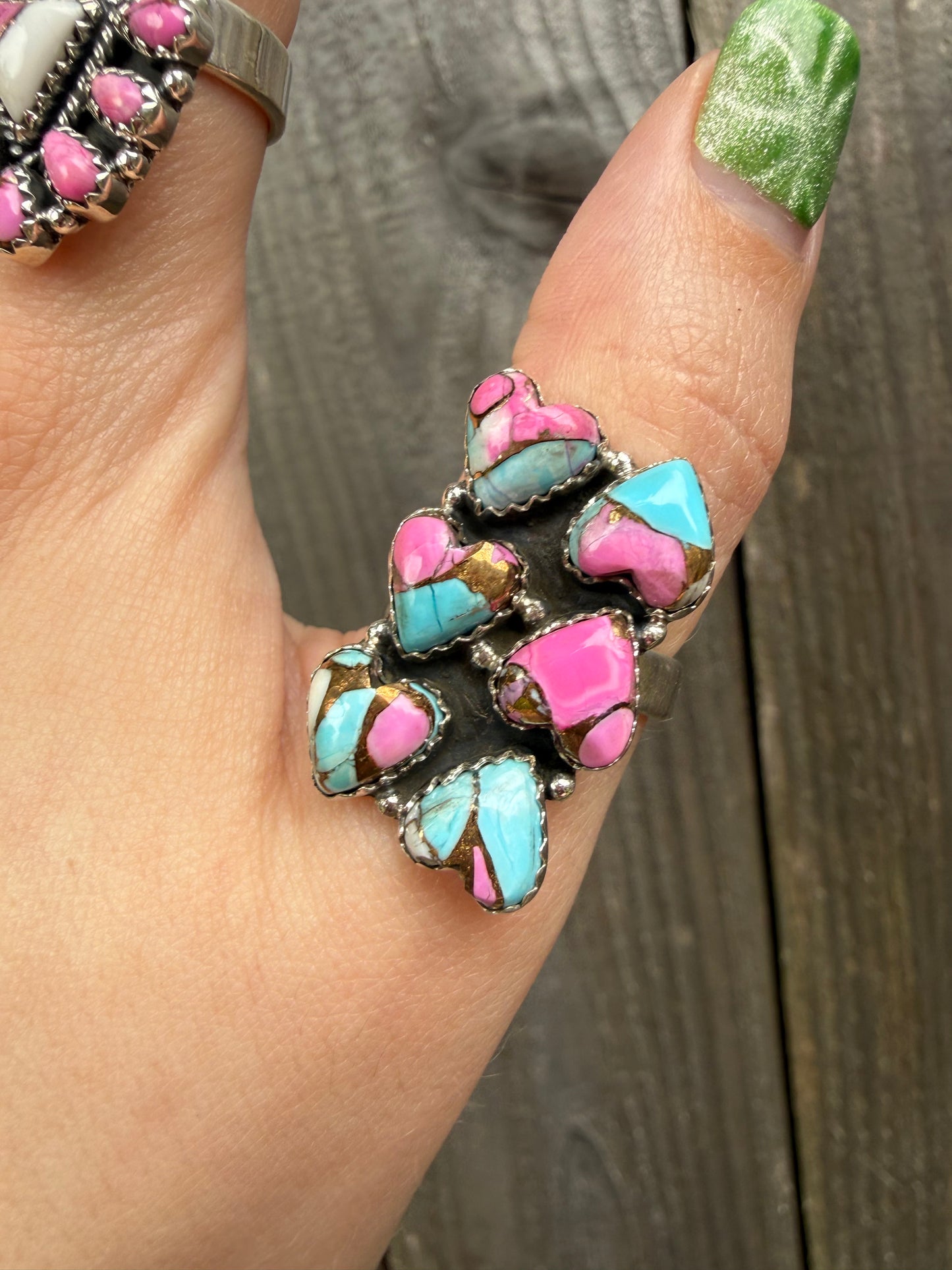 Cotton Candy Turquoise Statement Adjustable Rings