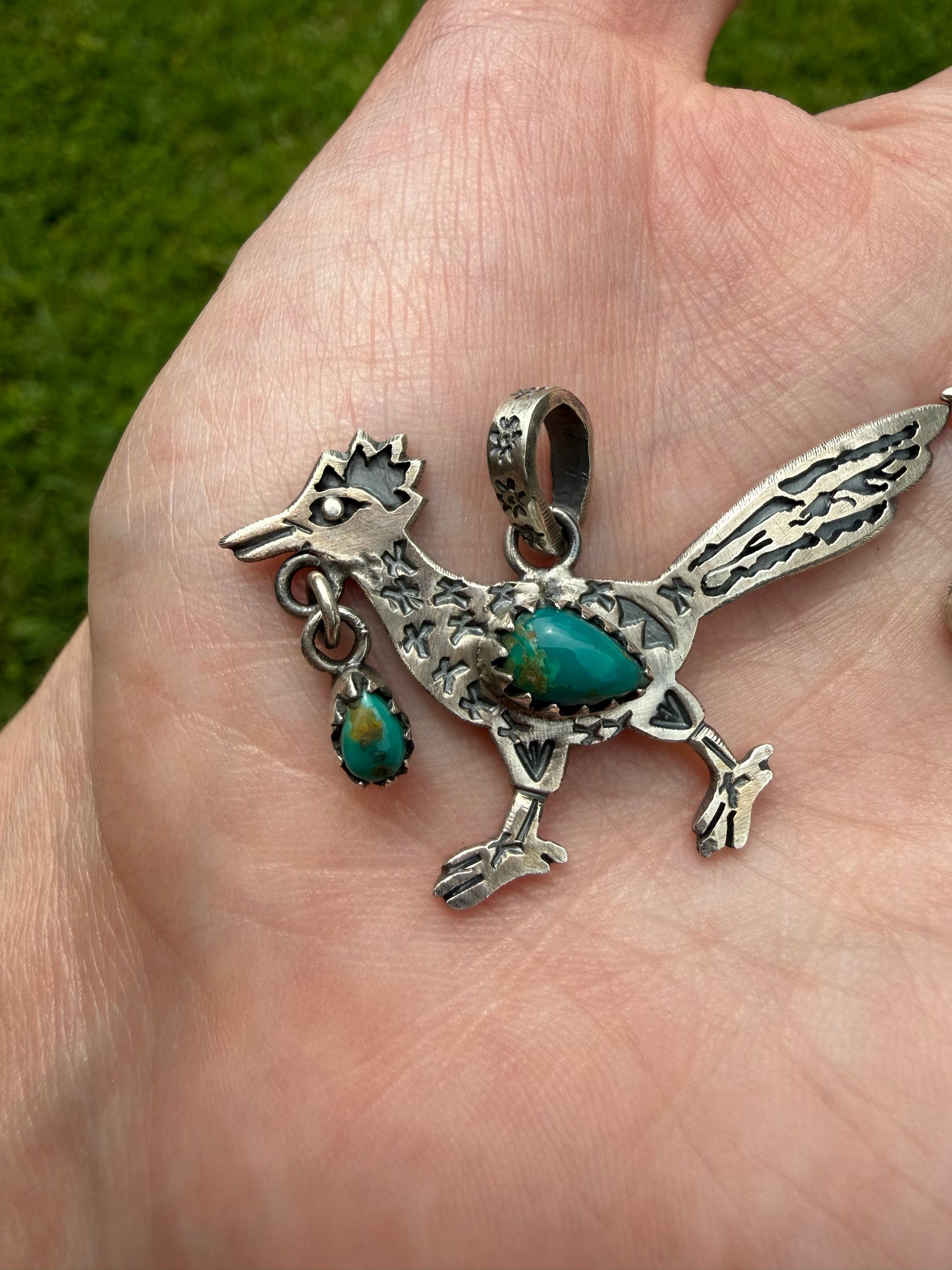 Turquoise Road Runner Sterling Silver Pendant