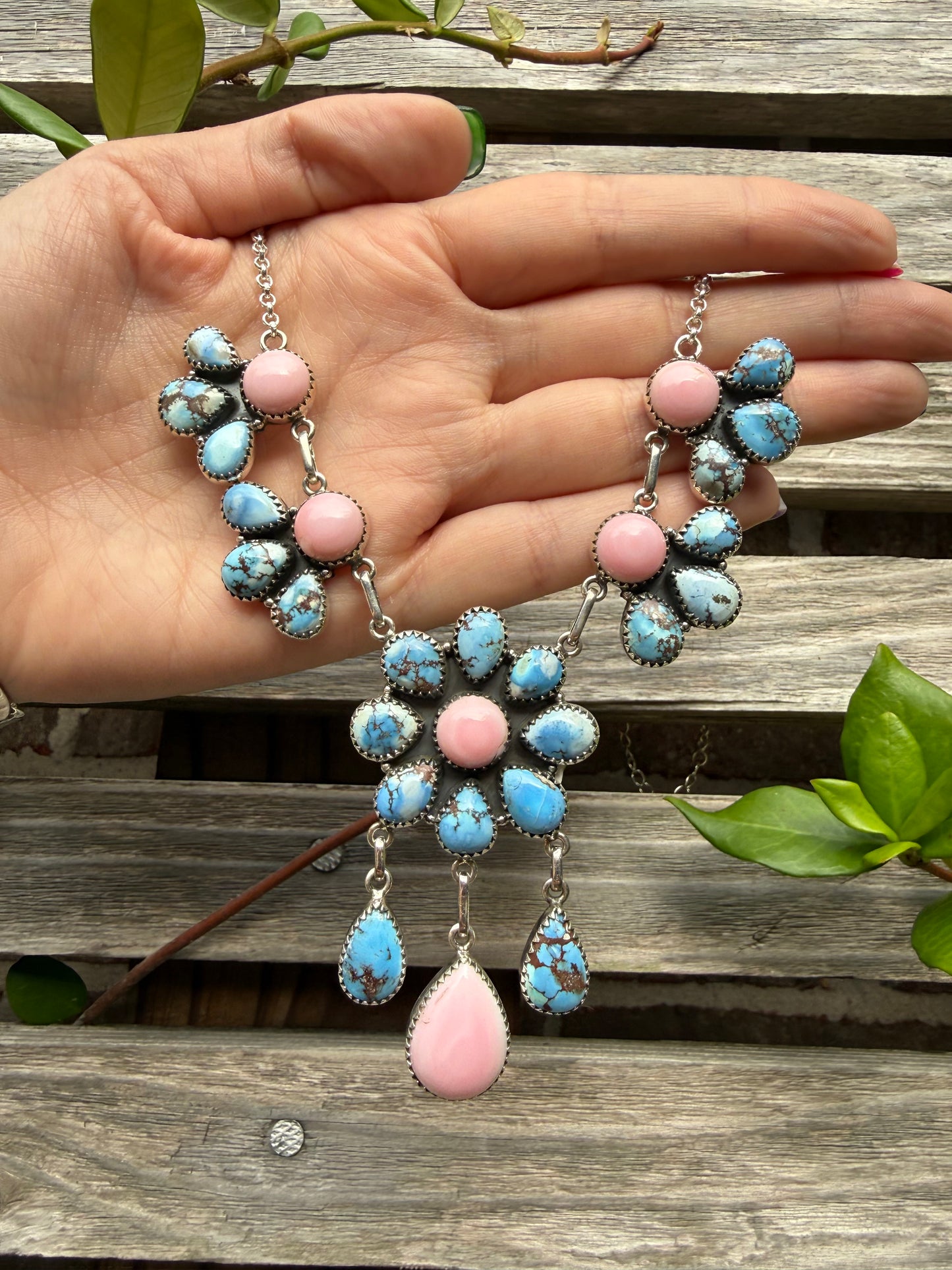 Golden Hill Pink Conch Sterling Silver Statement Lariat Necklace