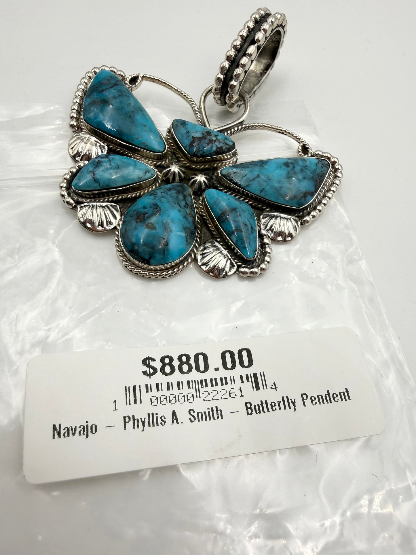 Native Turquoise Butterfly Statement Sterling Silver Pendant