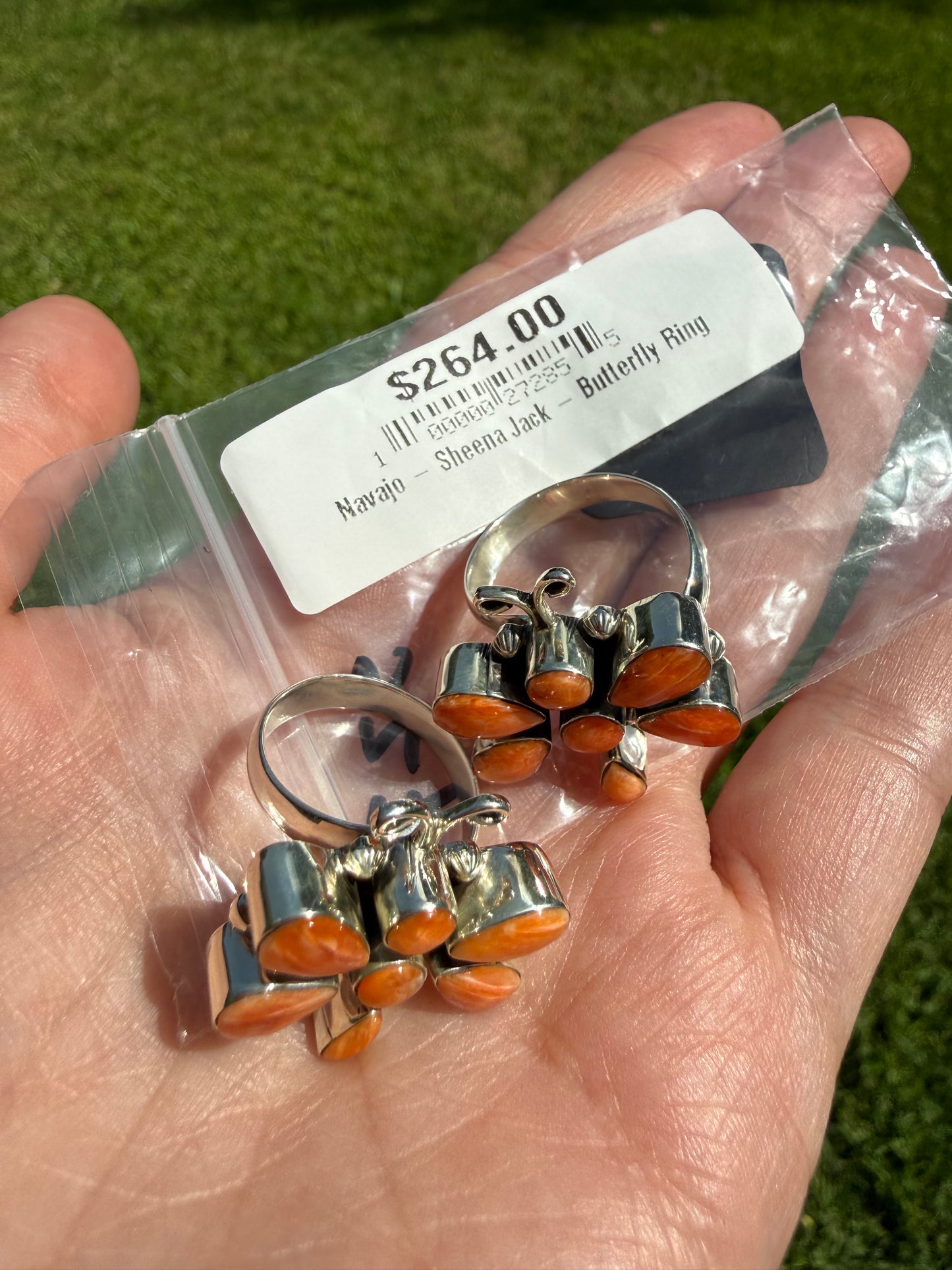 Navajo Orange Spiny Dragonfly Sterling Silver Ring