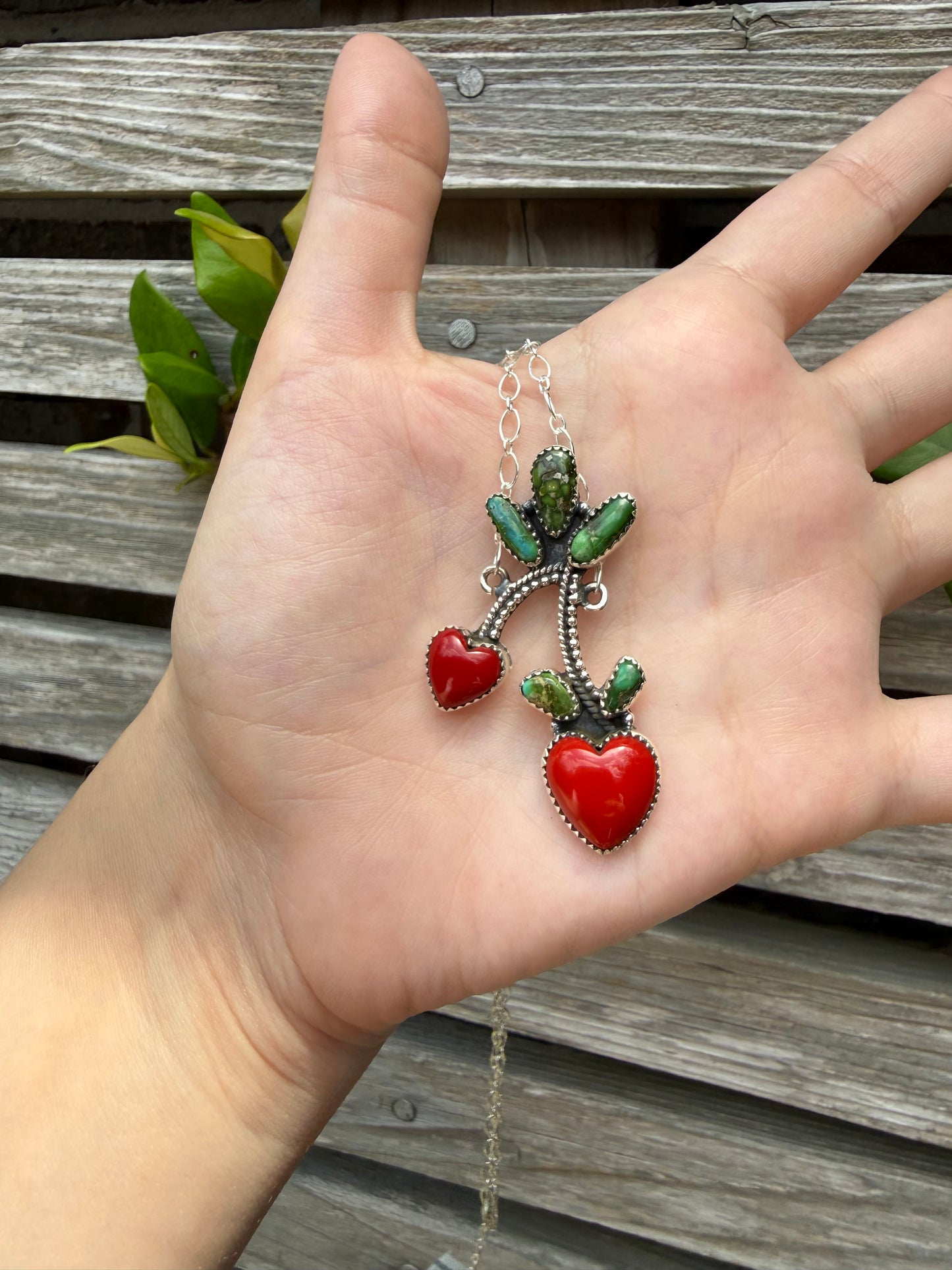 Cherry Red Rosarita and Sonoran Gold Turquoise Sterling Silver Single Pendant Necklace