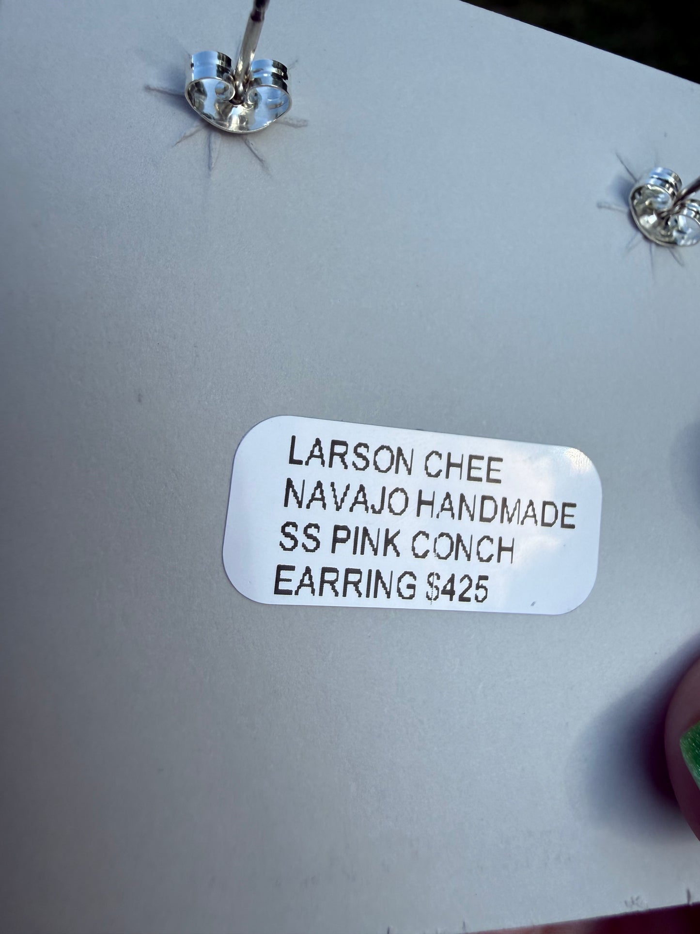 Navajo Pink Conch Star Sterling Silver Earrings by Larson Chee