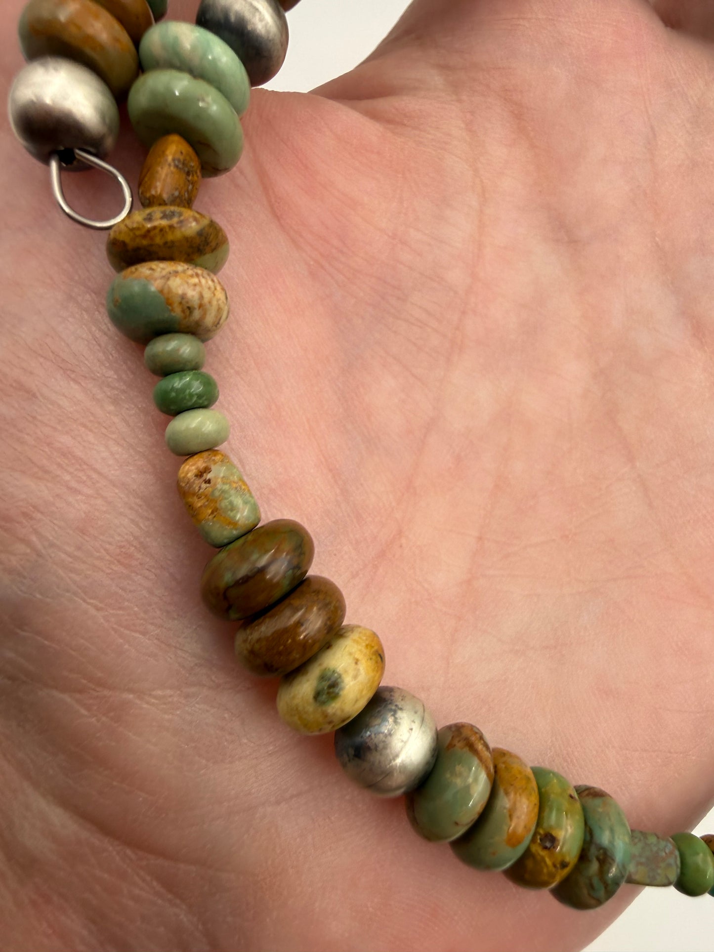Native Turquoise and Sterling Pearl Memory Wire Necklace