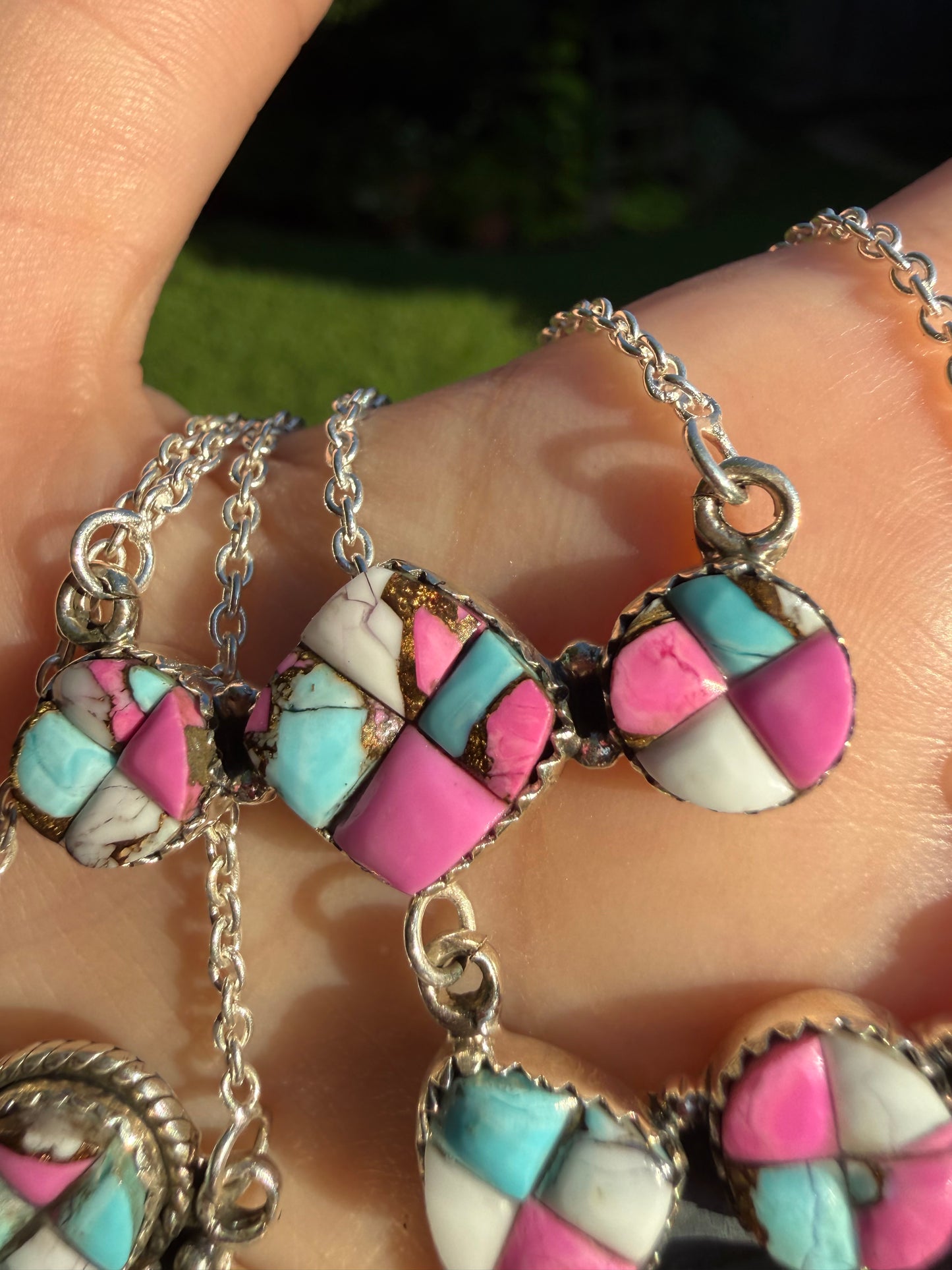 Cotton Candy Turquoise Cobblestone Sterling Silver Necklace