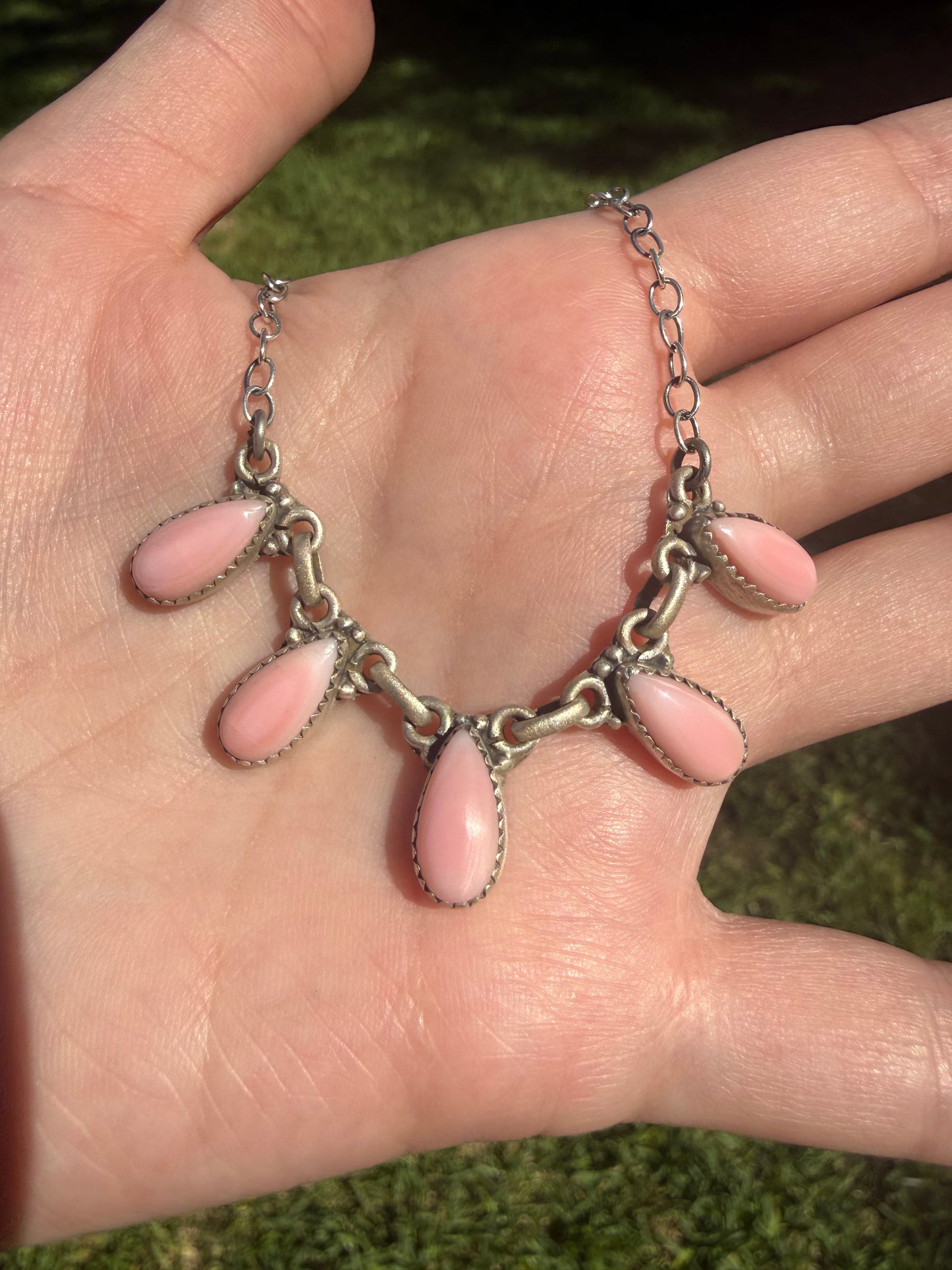 Multi 5 Stone Charm Petal Style Sterling Silver Necklace