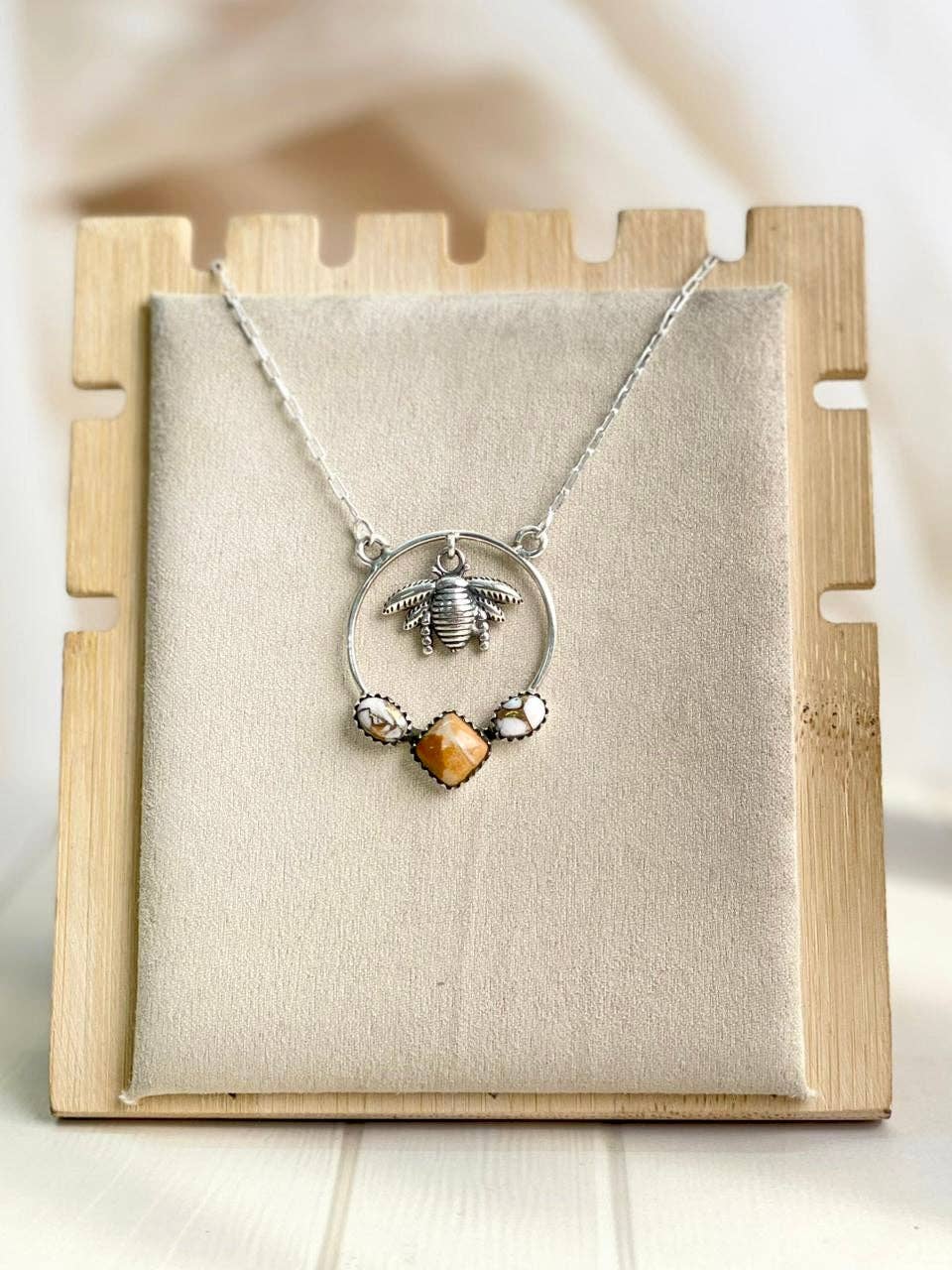Angel Dahlia & Deer Fawn Honey Bee Sterling Silver Necklace