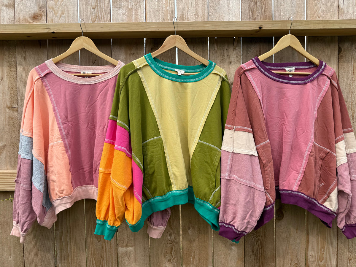 Wild Honey Colorblock Patchwork Exposed Seam Sweatshirt