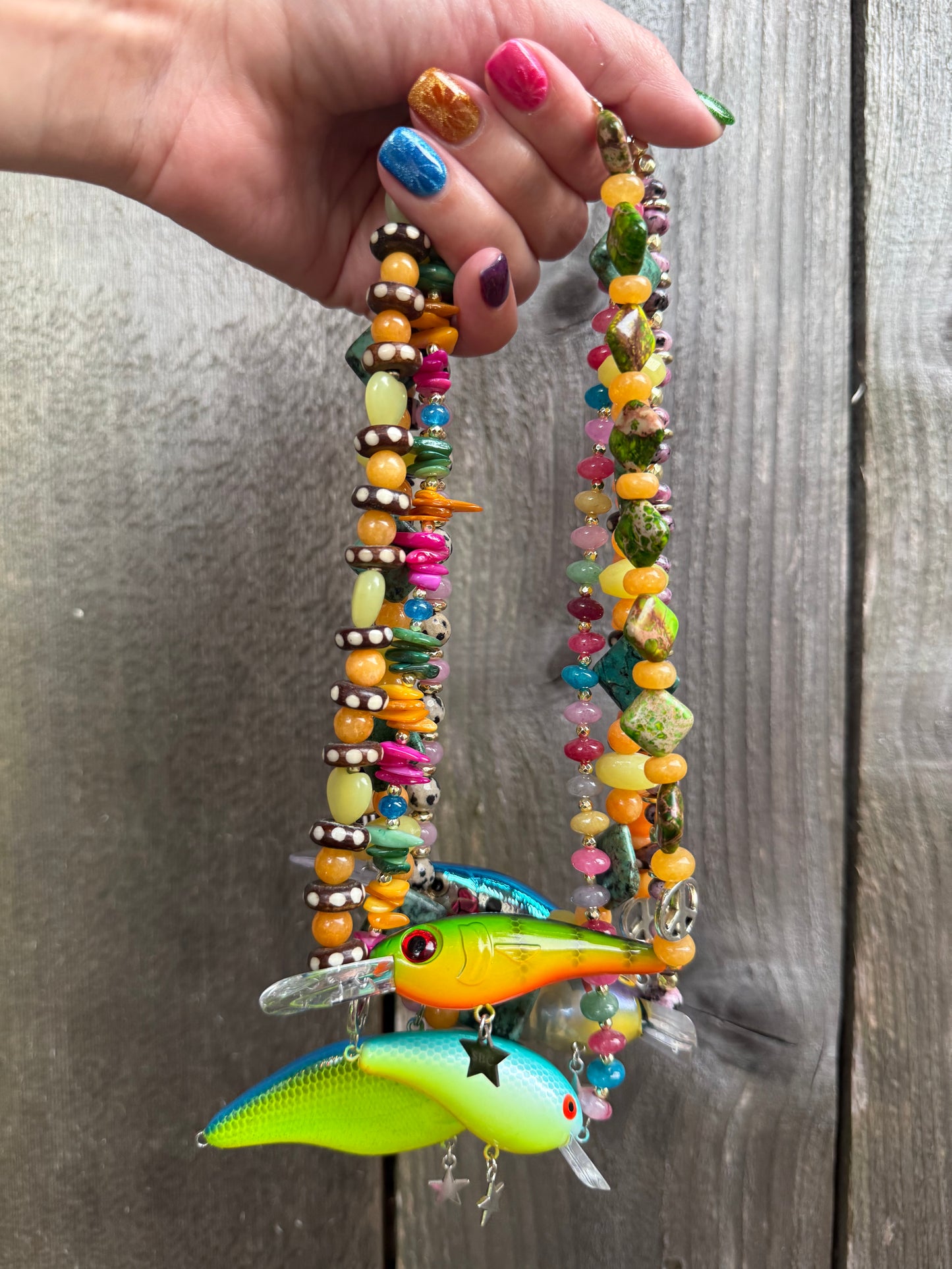 Funky Fun Fish Lure Multi Ston Necklace