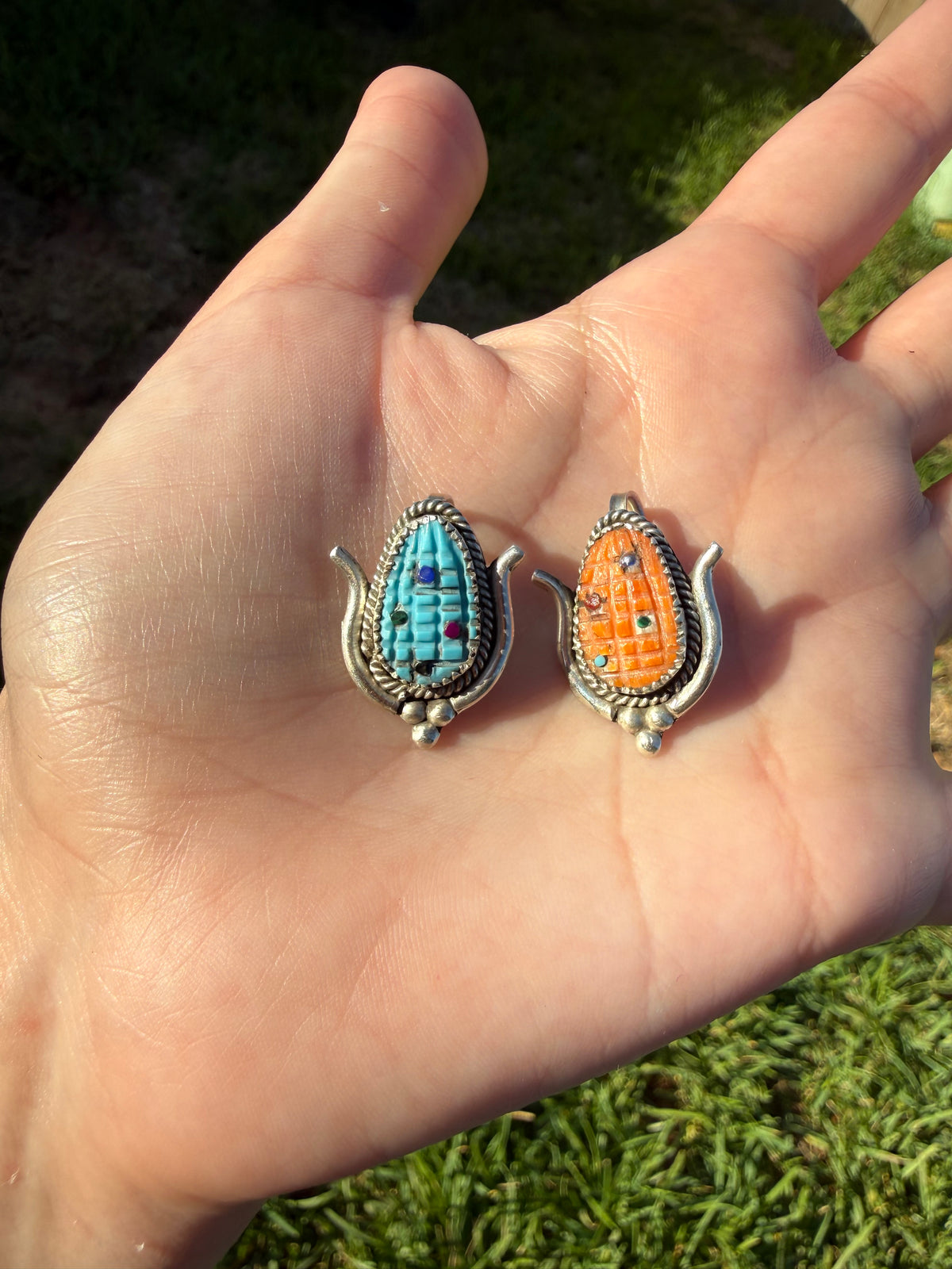 Zuni Turquoise or Spiny Corn Sterling Silver Pendant