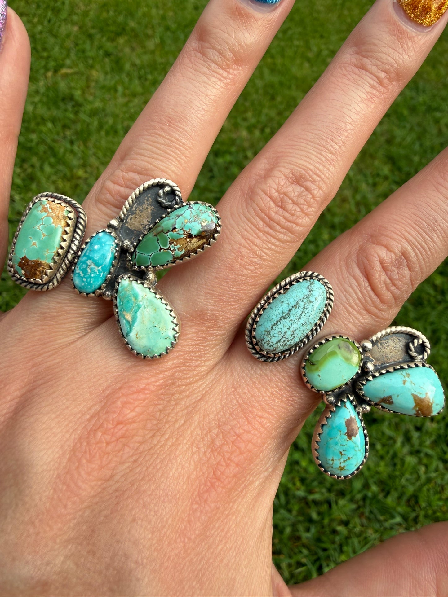 Mixed Turquoise Half Butterfly Sterling Silver Floater Ring