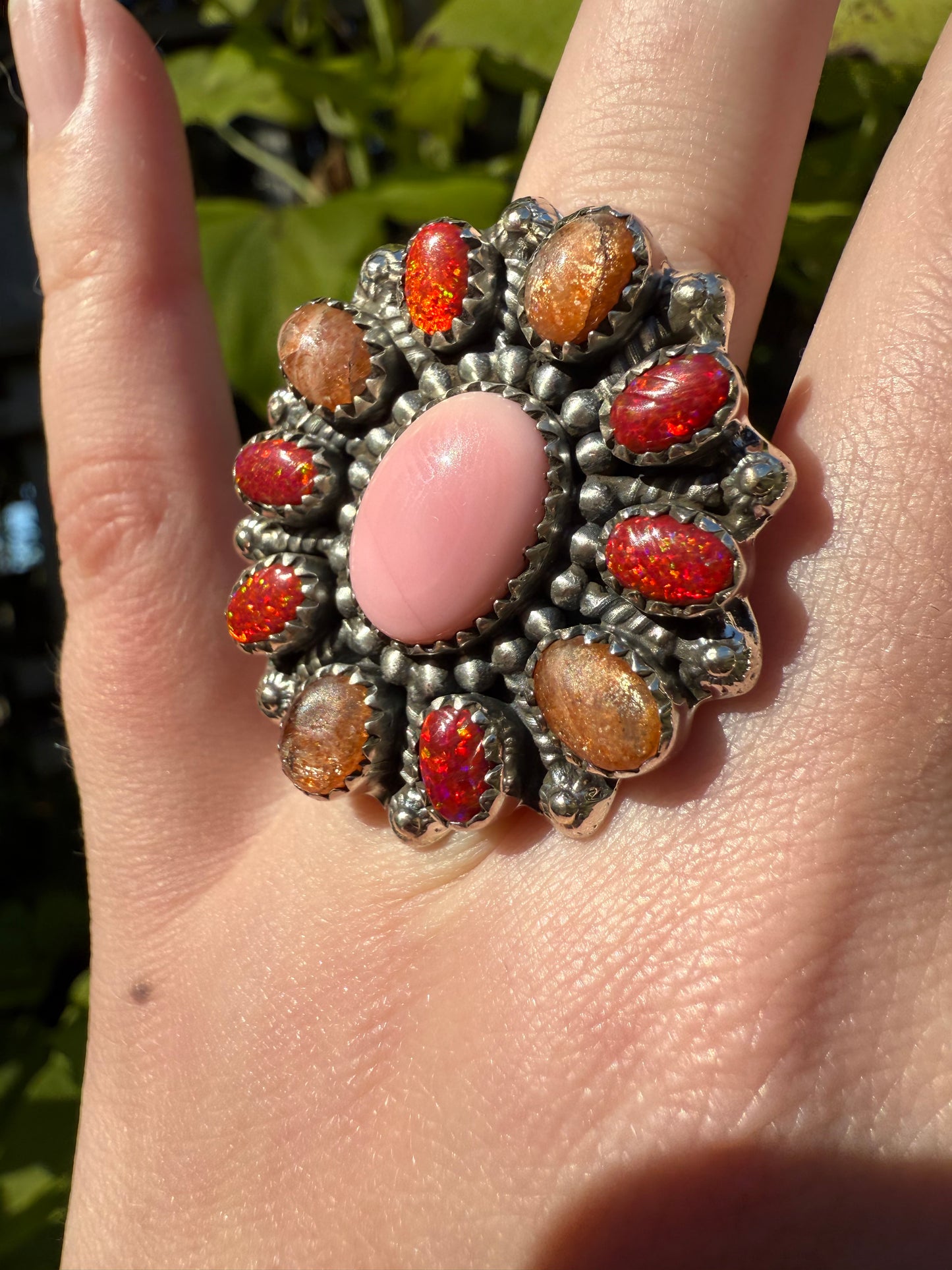Pink Conch Statement Sterling Silver Balloon Opal Ring
