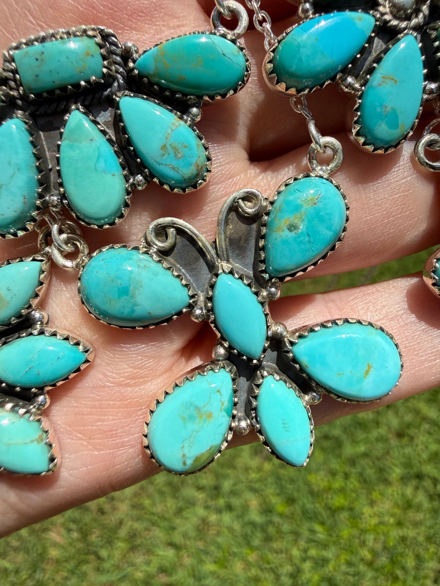 Kingman Turquoise Classic Cluster Sterling Silver Necklace