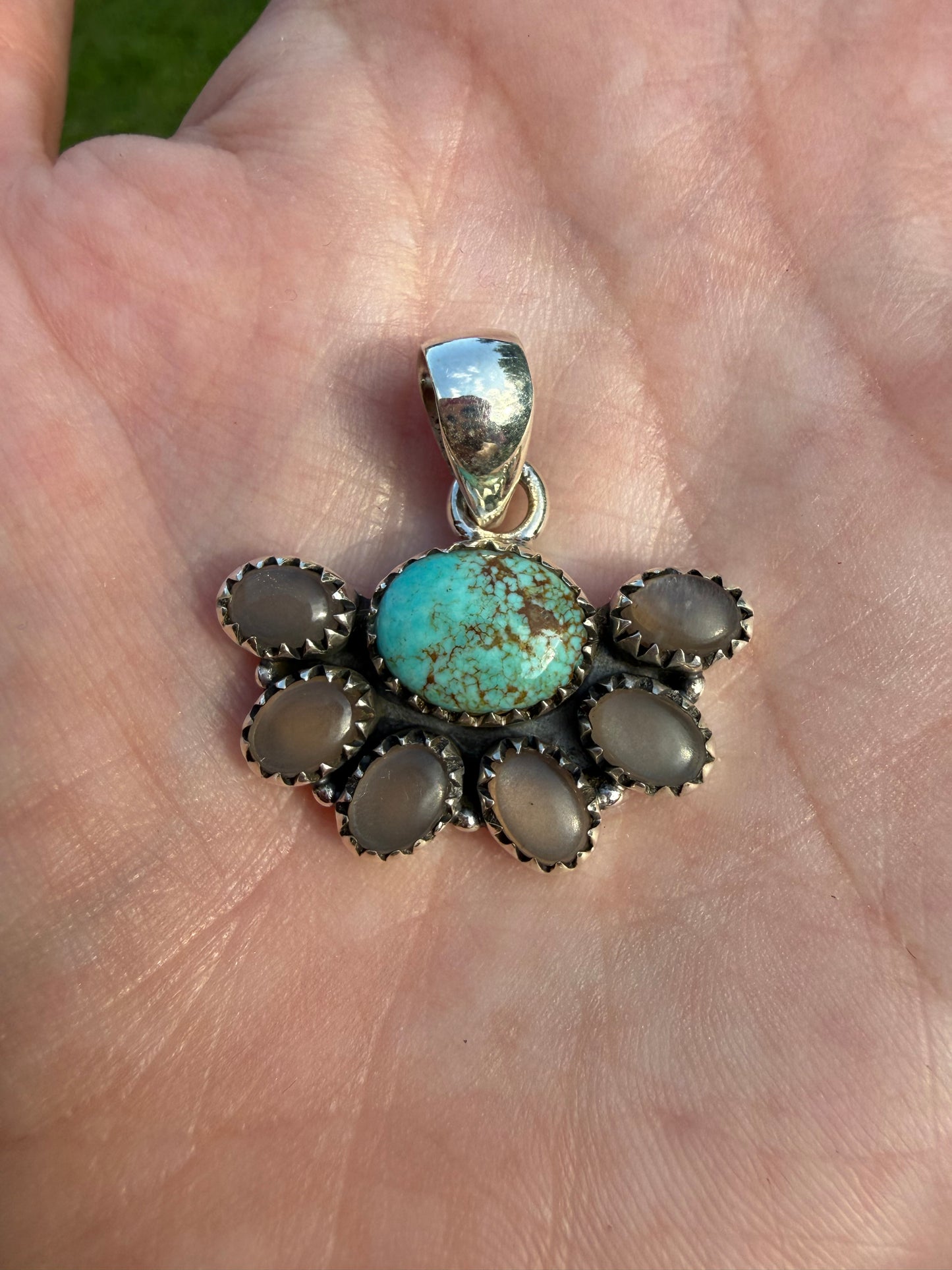 Mine 8 Turquoise and Chocolate Moonstone Sterling Silver Necklace, Ring, or Pendant