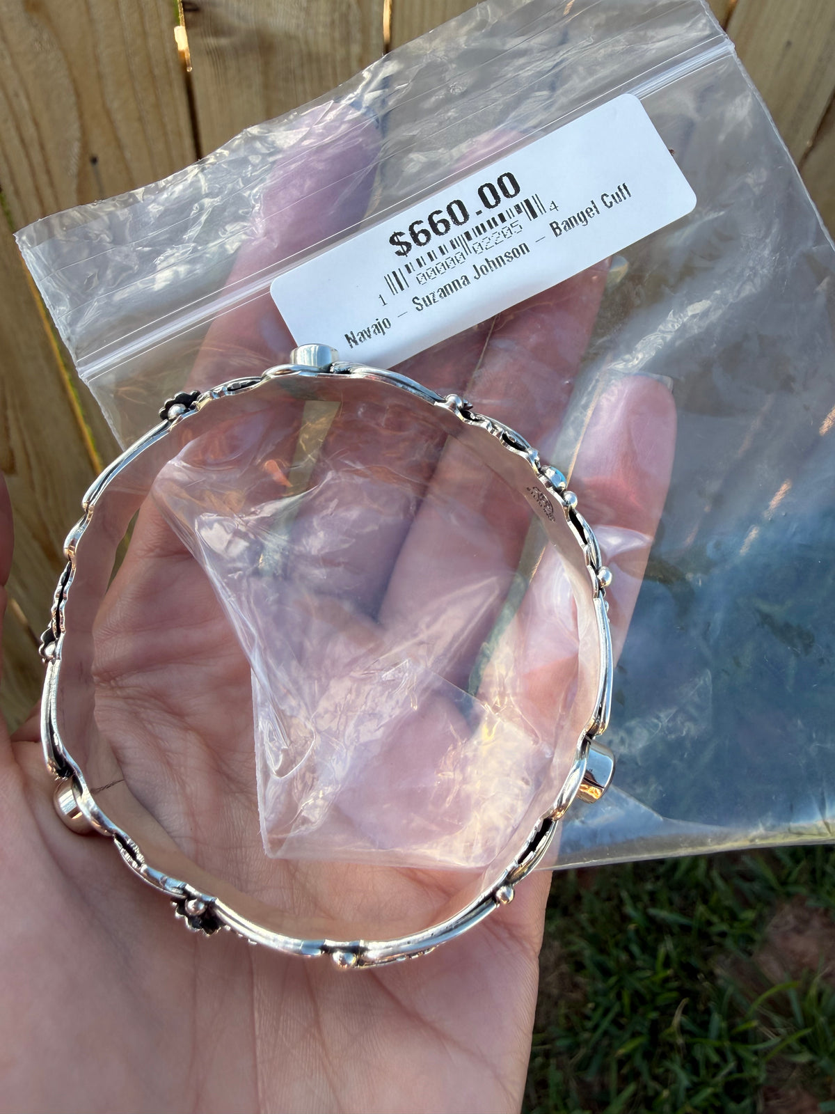 Navajo Amethyst and Turquoise Flower and Detailed Accent Sterling Silver Bangle Cuff Bracelet