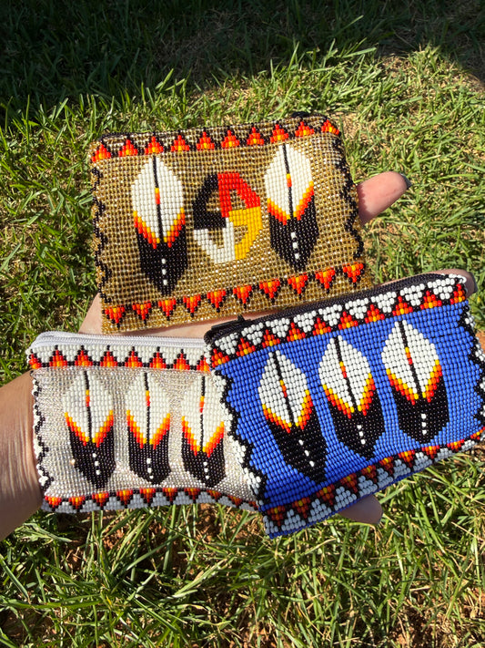 Native Beadwork Wallet Card Pouch Lined with Zipper