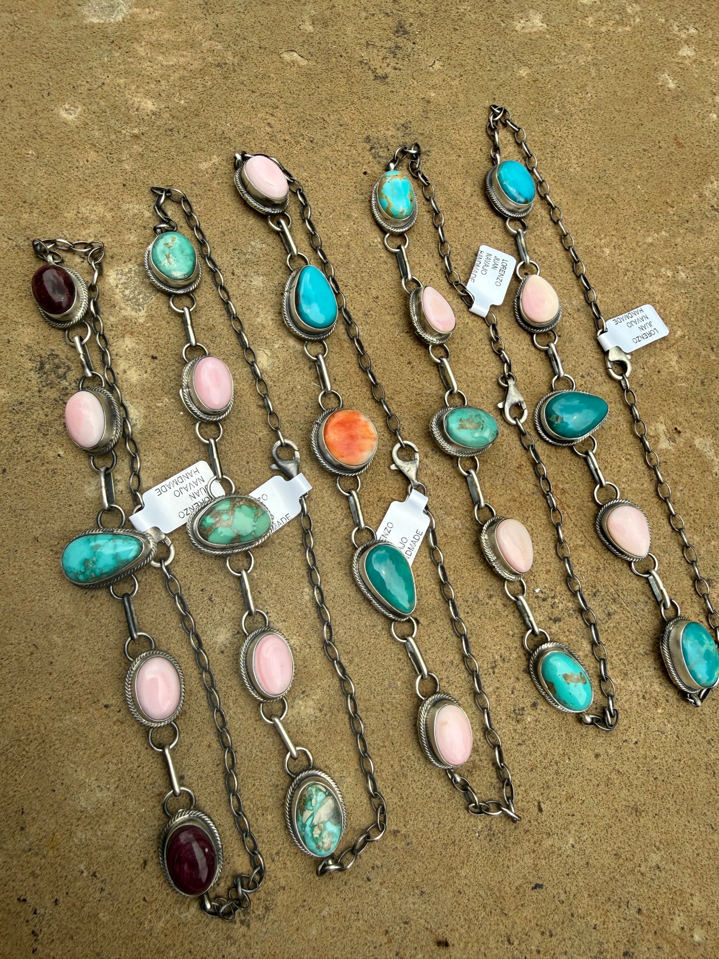 Navajo Pink Conch And Turquoise Multi Colored Sterling Silver Choker