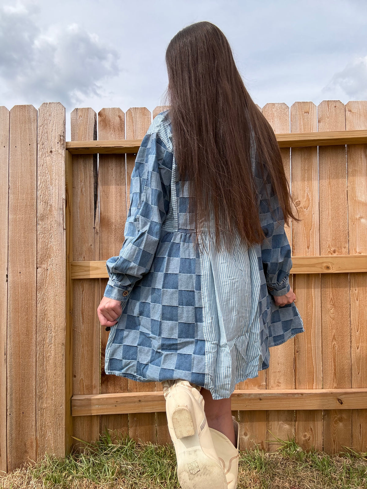 Check Me Out Denim Long Sleeve Button Down Dress