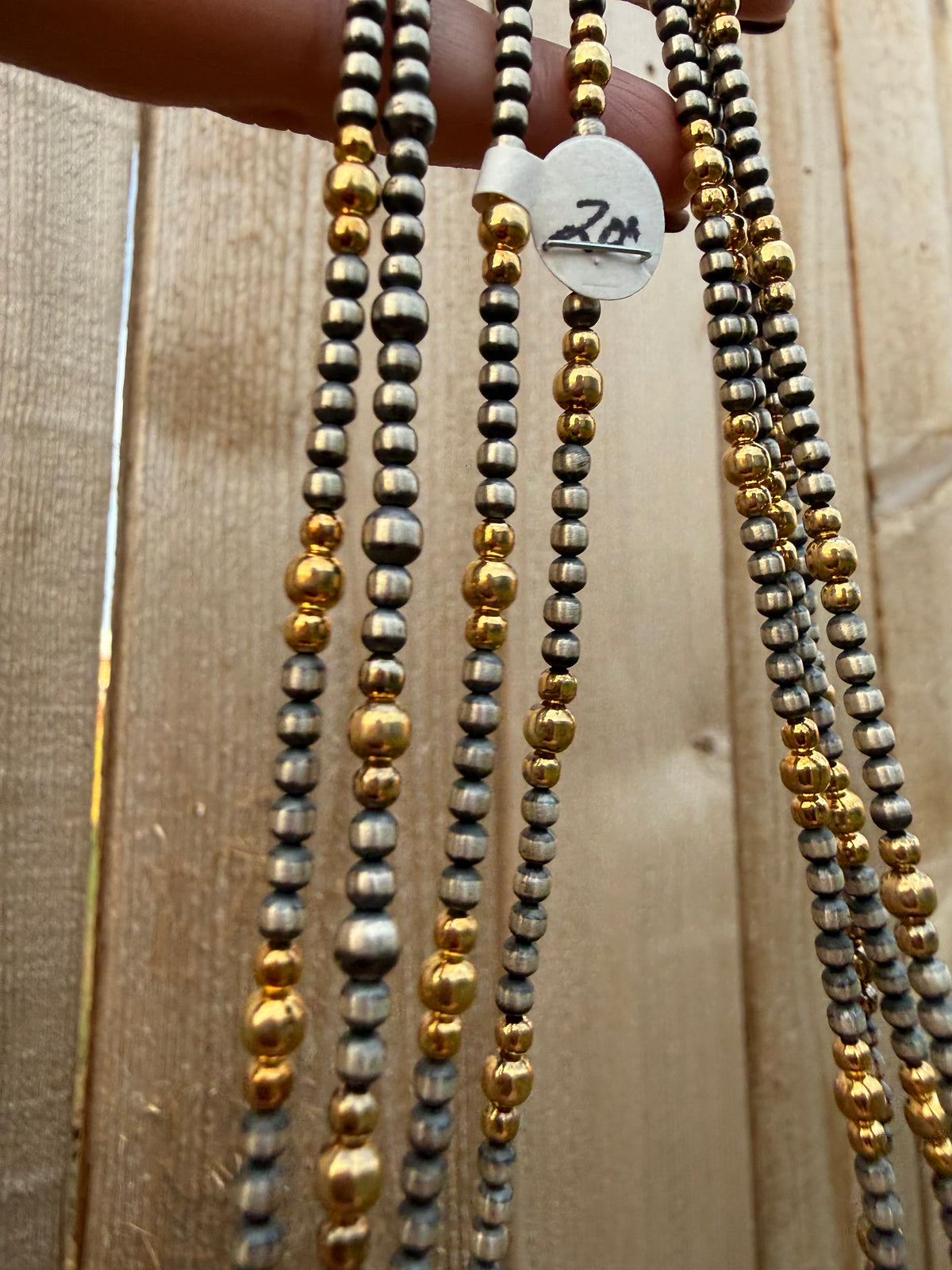 Navajo Strung Gold and Sterling Silver Desert Pearl Necklace