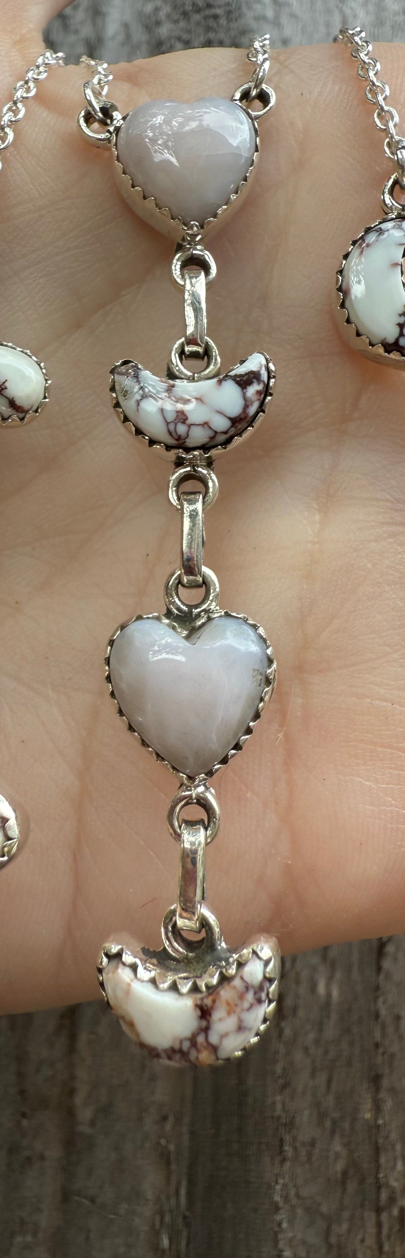 Pink Opal and Wild Horse Sterling Silver Lariat Necklace