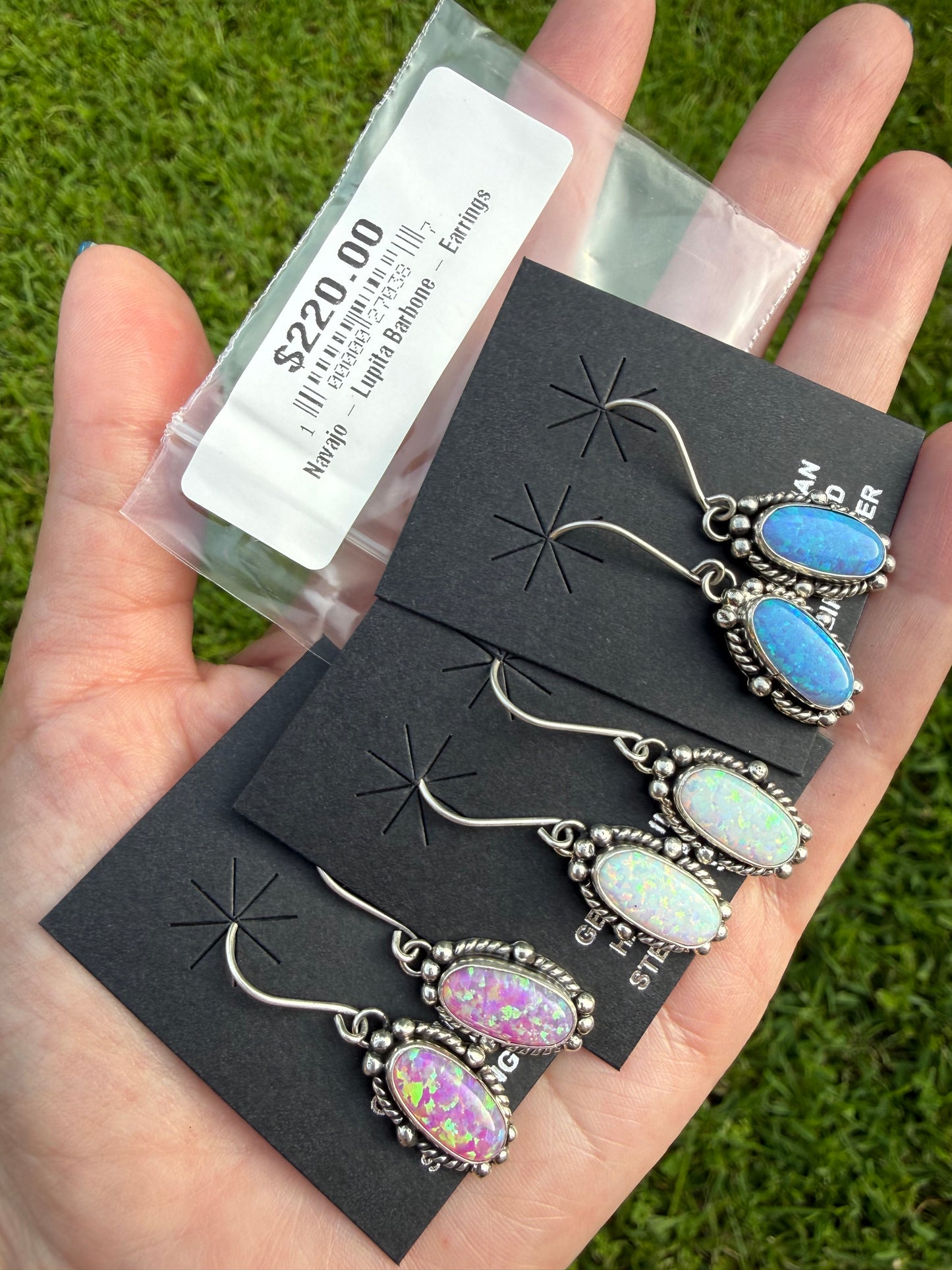 Navajo Balloon Opal Dangle Sterling Silver Earrings