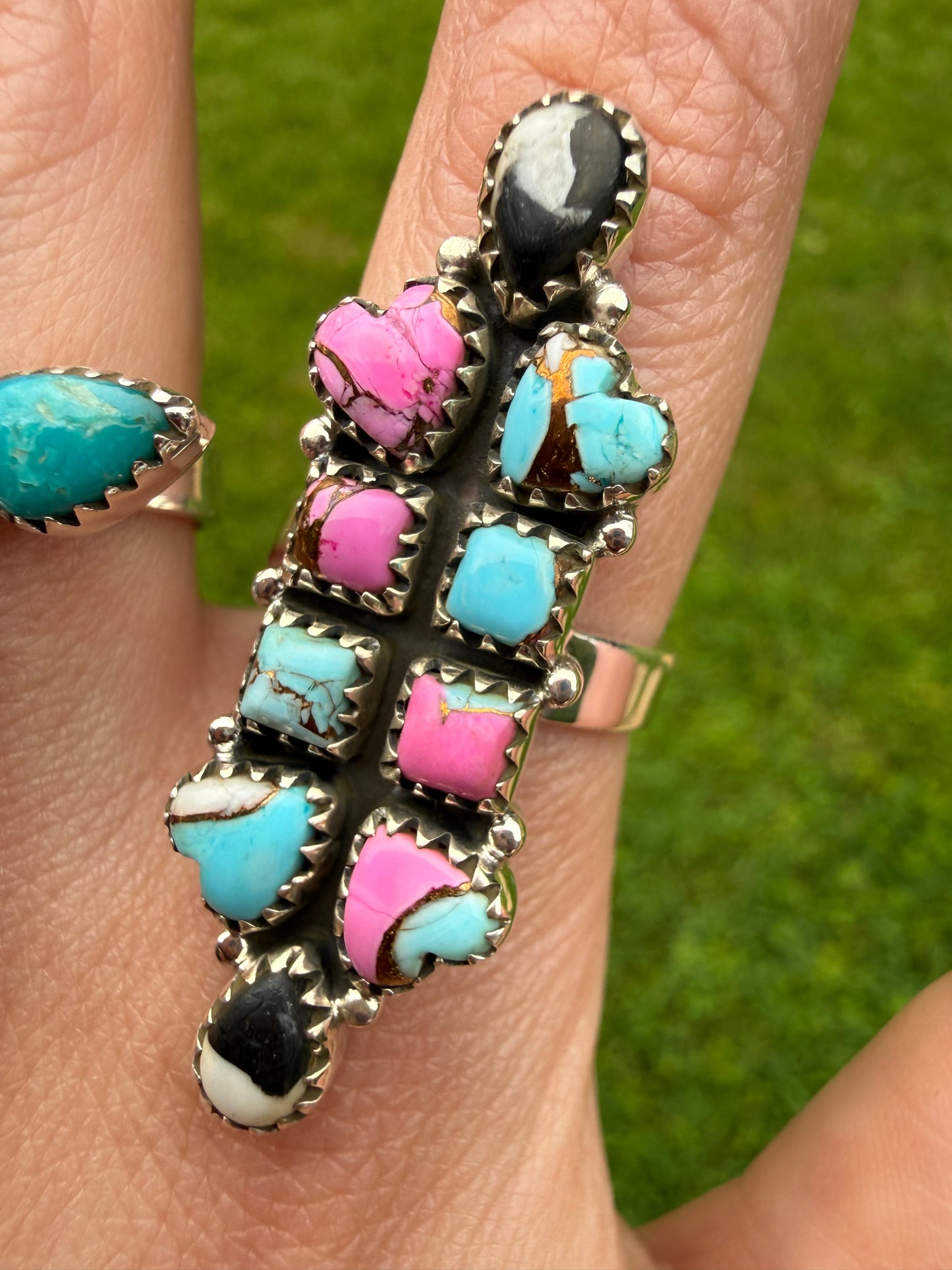 White Buffalo and Cotton Candy Adjustable Sterling Silver Rings
