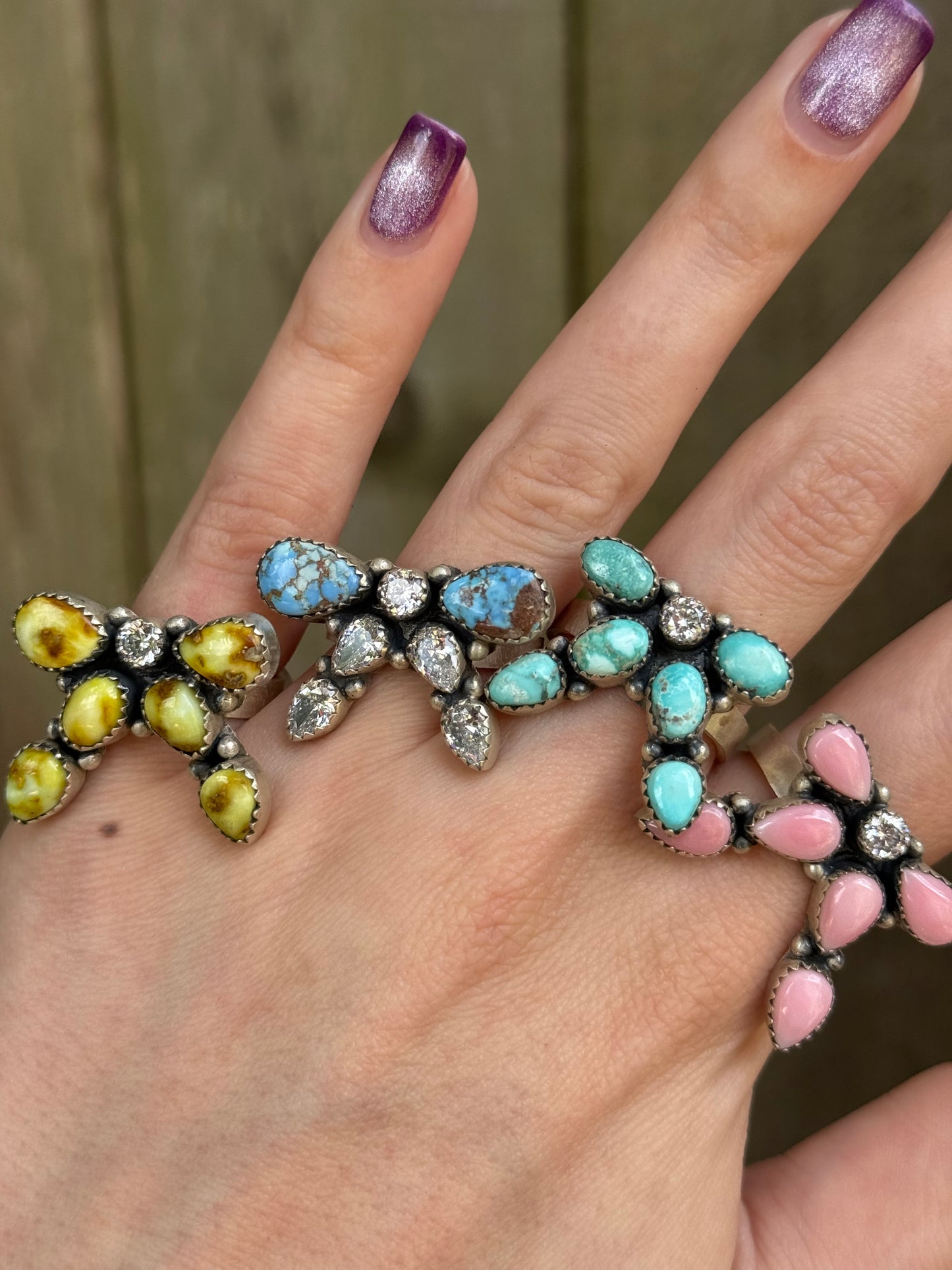 Multi Stone with CZ Crystal Bow Sterling Silver Adjustable Rings