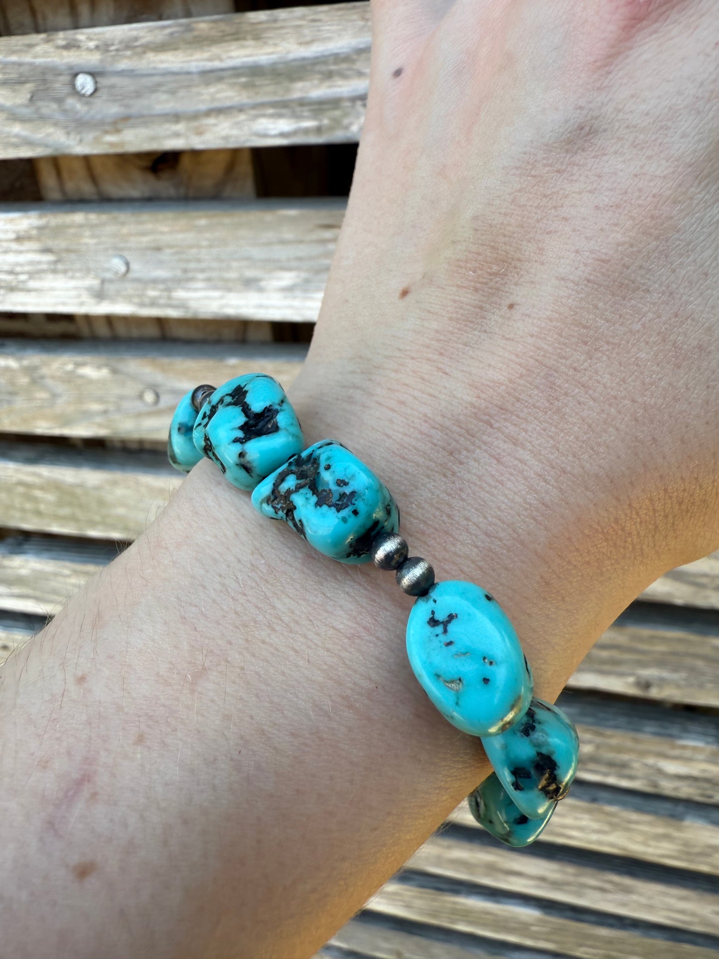 Turquoise and Desert Pearl Chunky Stone Stretch Bracelet