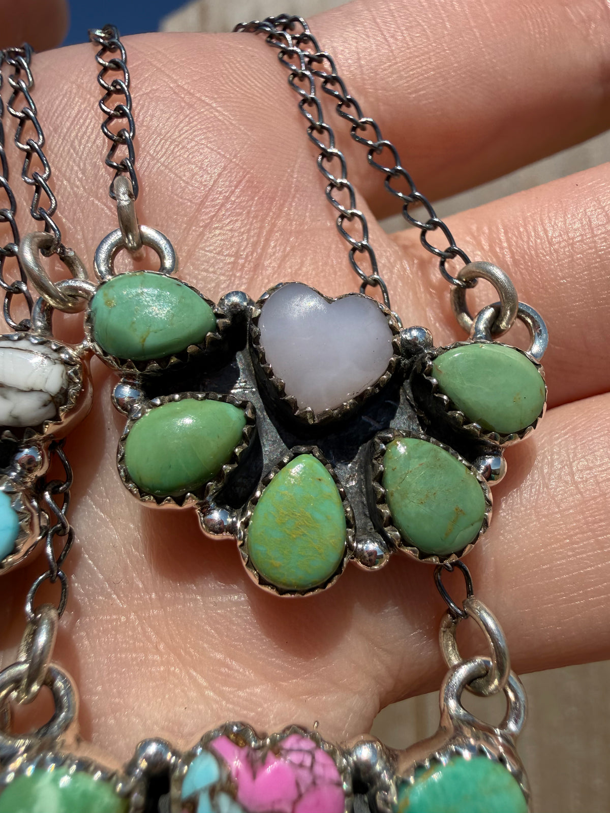 Thee Everyday Heart Half Cluster Sterling Silver Necklace
