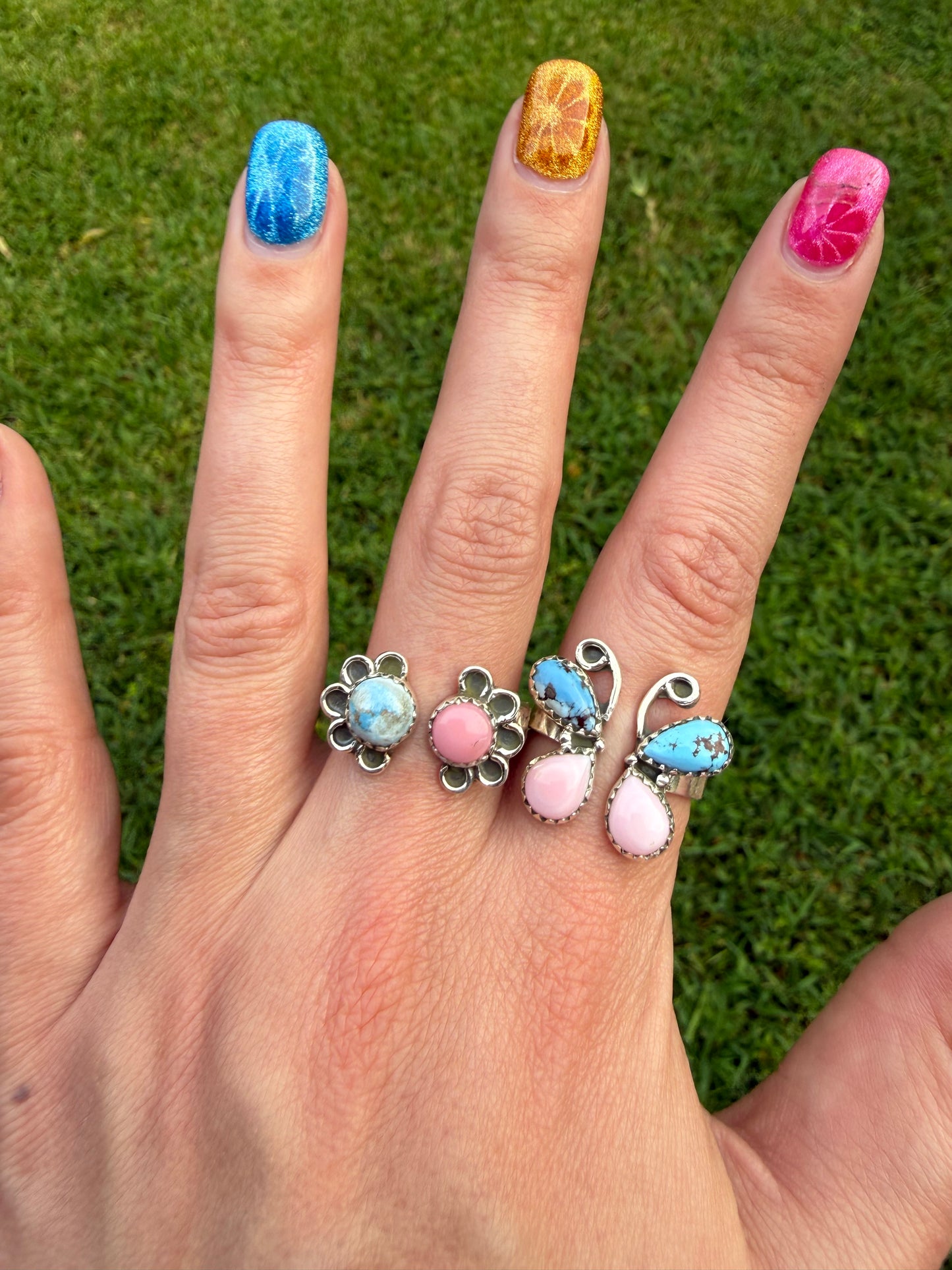 Pink Conch Golden Hills Floater Sterling Silver Rings