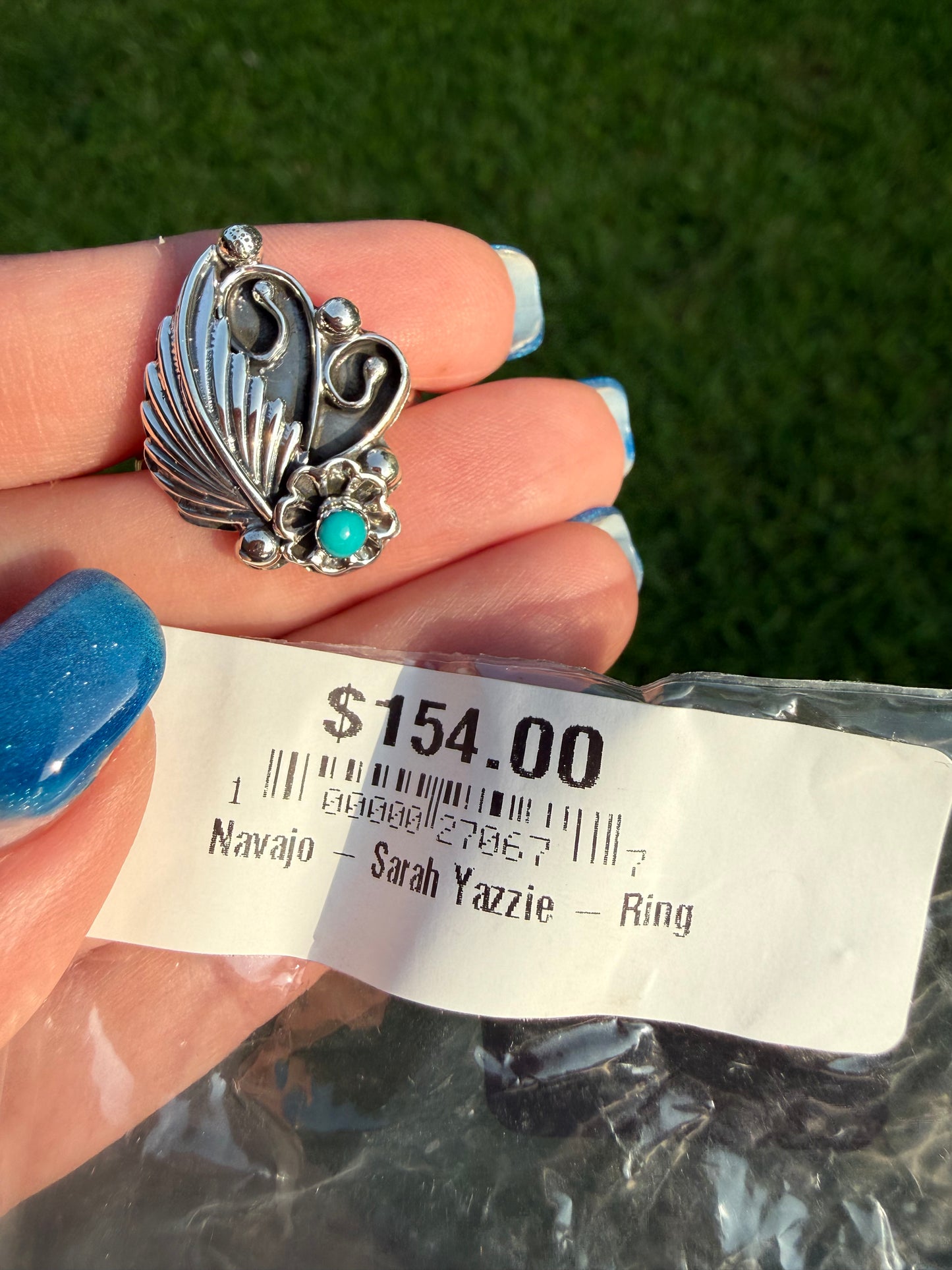 Navajo Turquoise Leaf and Flower Accent Sterling Silver Ring