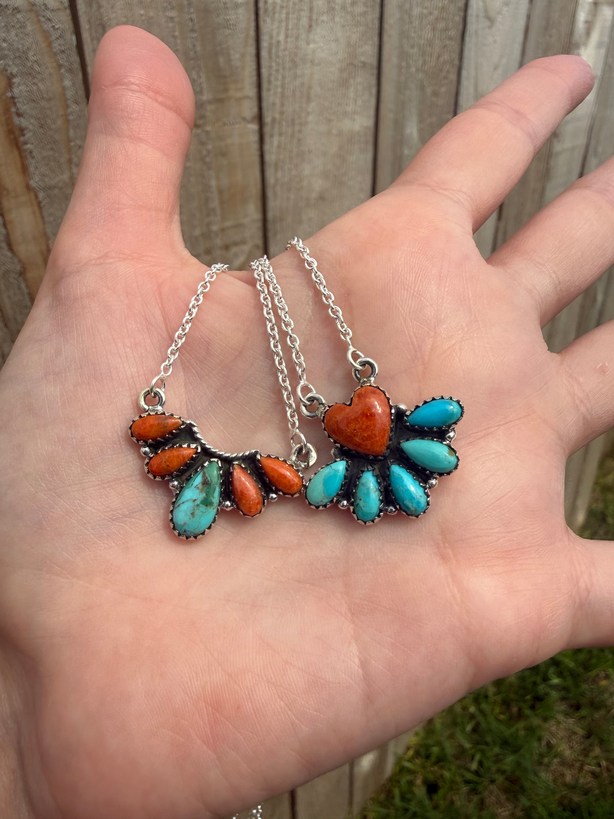 Kingman Turquoise and Orange Mojave Sterling Silver Necklace