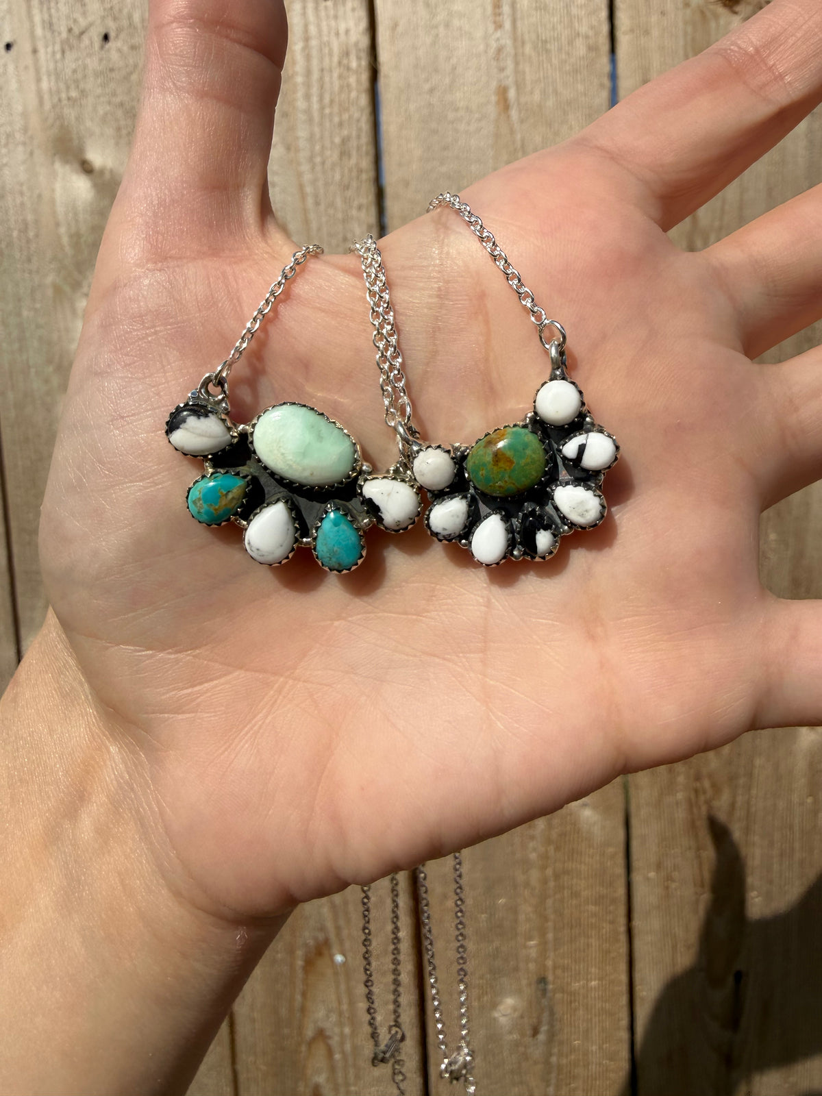 White Buffalo and Turquoise Multi Stone Sterling Silver Necklace