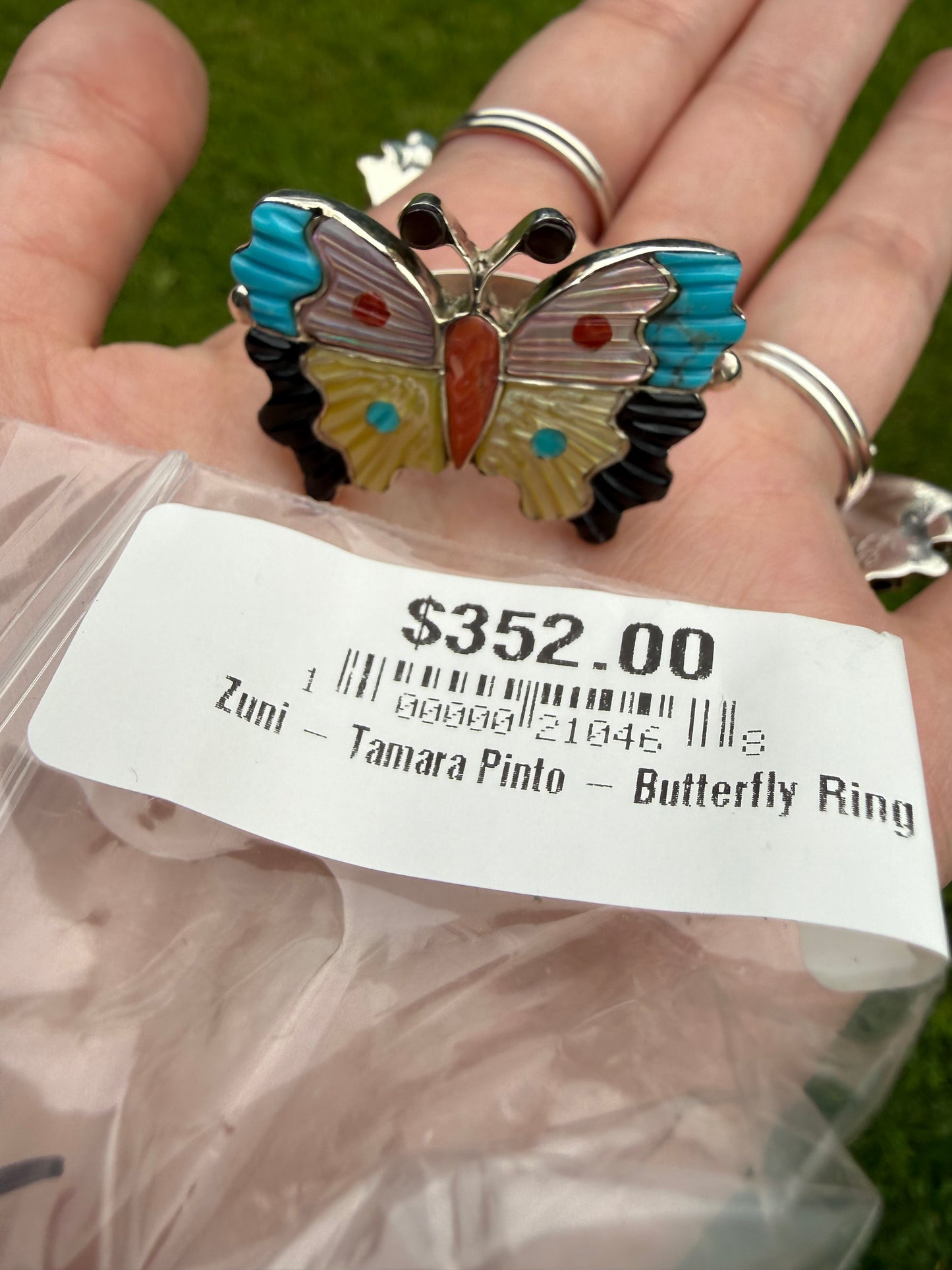 Zuni Butterfly Inlay Sterling Silver Multi Stone Ring