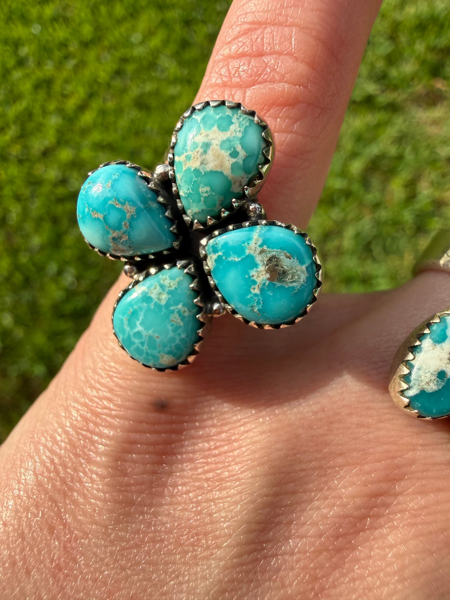 Whitewater Turquoise Cluster Sterling Silver Adjustable Ring