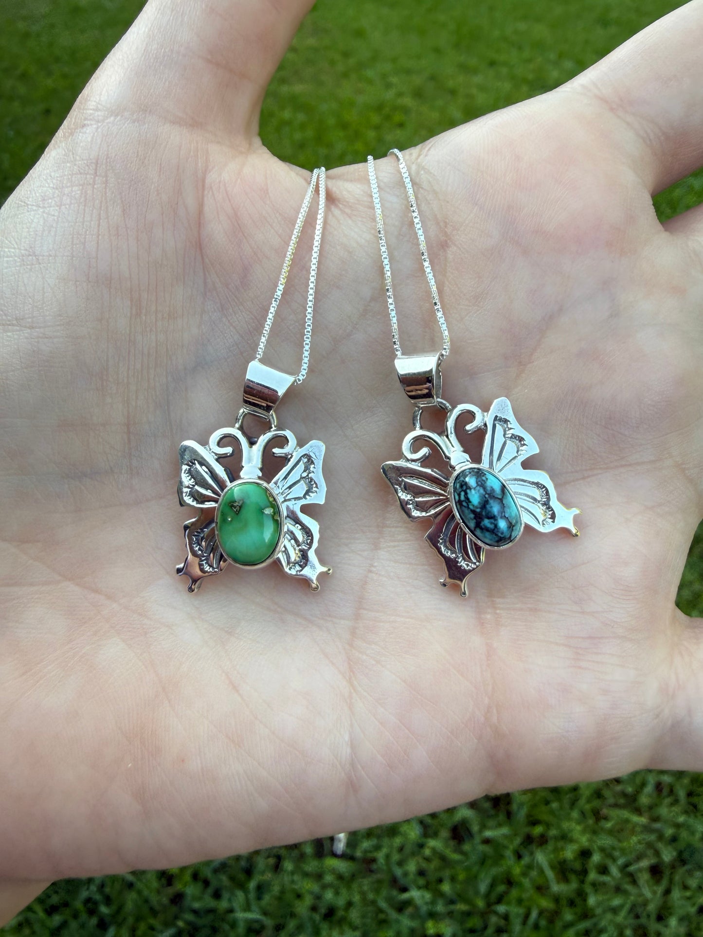 Native Turquoise Butterfly Sterling Silver Necklace